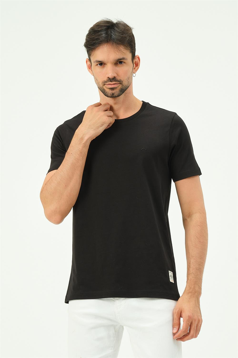 MSW Baskılı Regular Fit Erkek Siyah Bisiklet Yaka T-shirt