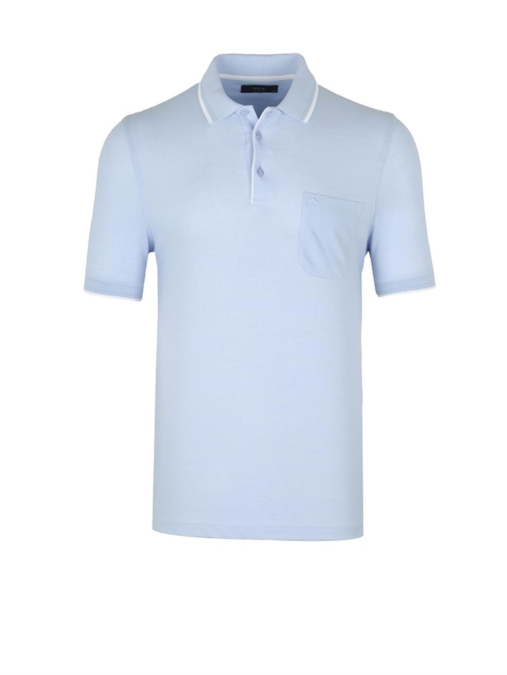 MSW Erkek Cepli Micro Regular Fit Açık Mavi Polo Yaka T-shirt