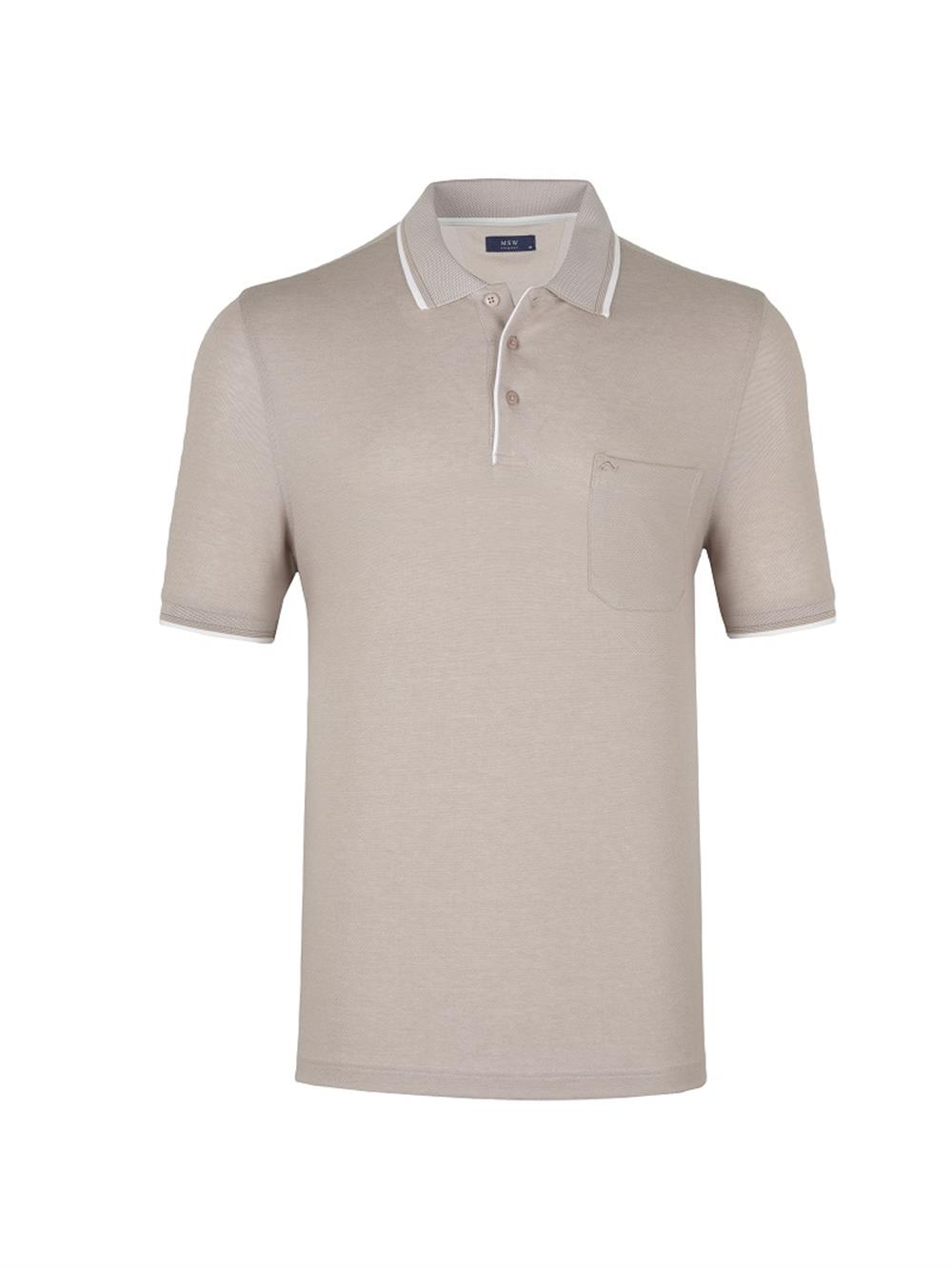 MSW Erkek Cepli Micro Regular Fit Bej Polo Yaka T-shirt