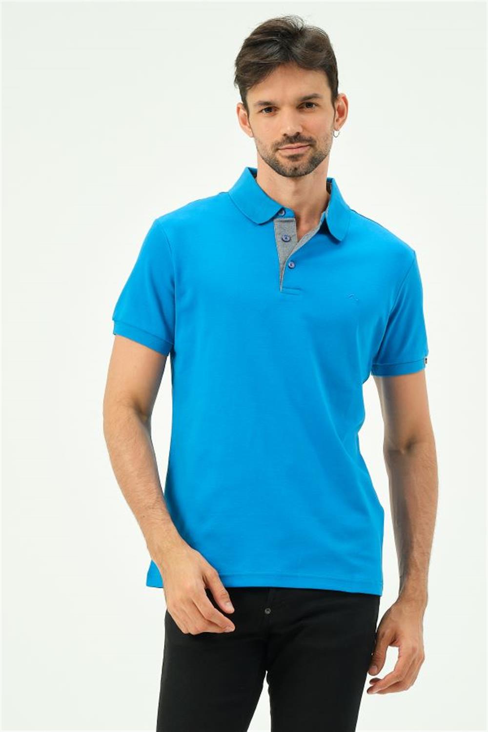 MSW Erkek İnterlok Regular Fit A.Mavi Polo Yaka T-shirt