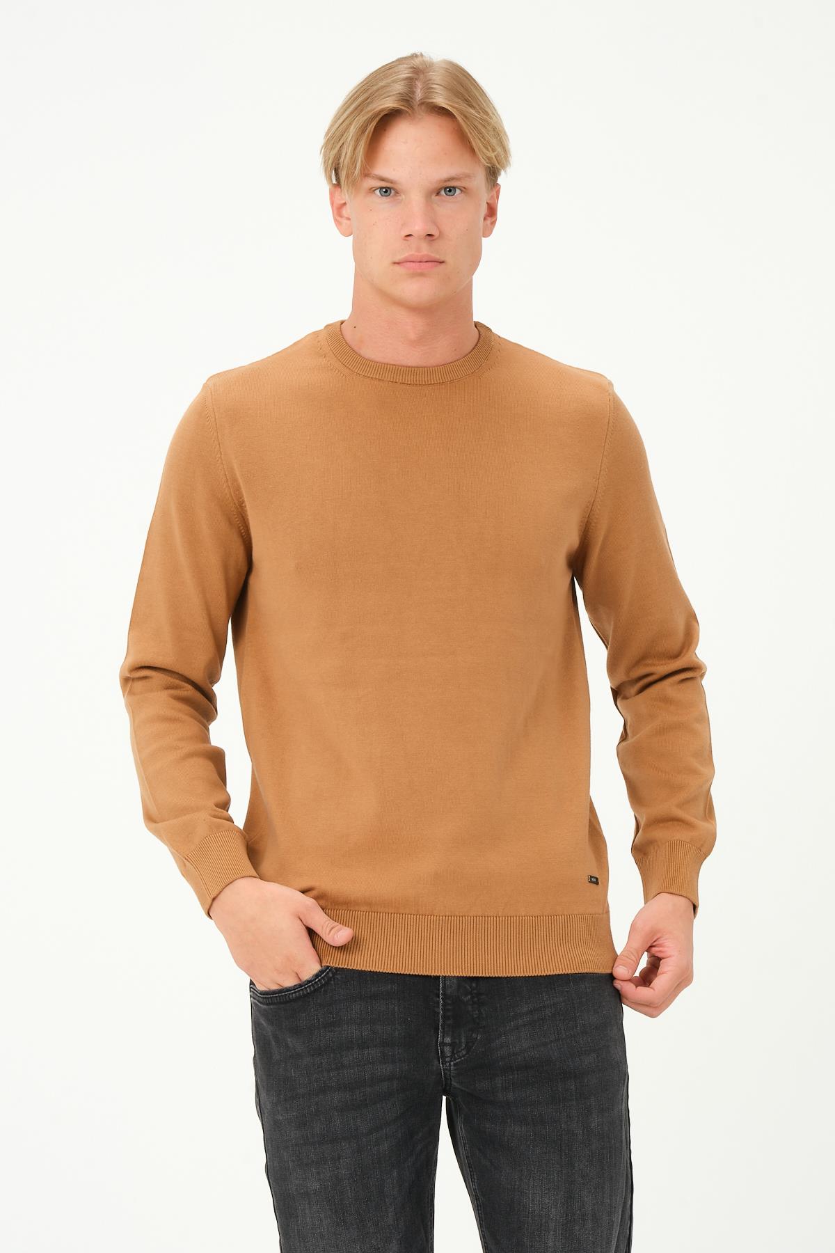 MSW Erkek Regular Fit Bisiklet Yaka A.Kahve Triko