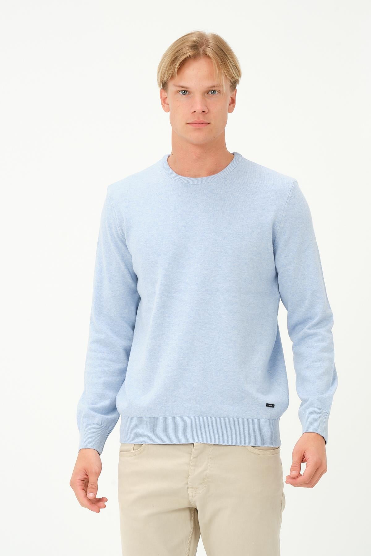 MSW Erkek Regular Fit Bisiklet Yaka A.Mavi Triko