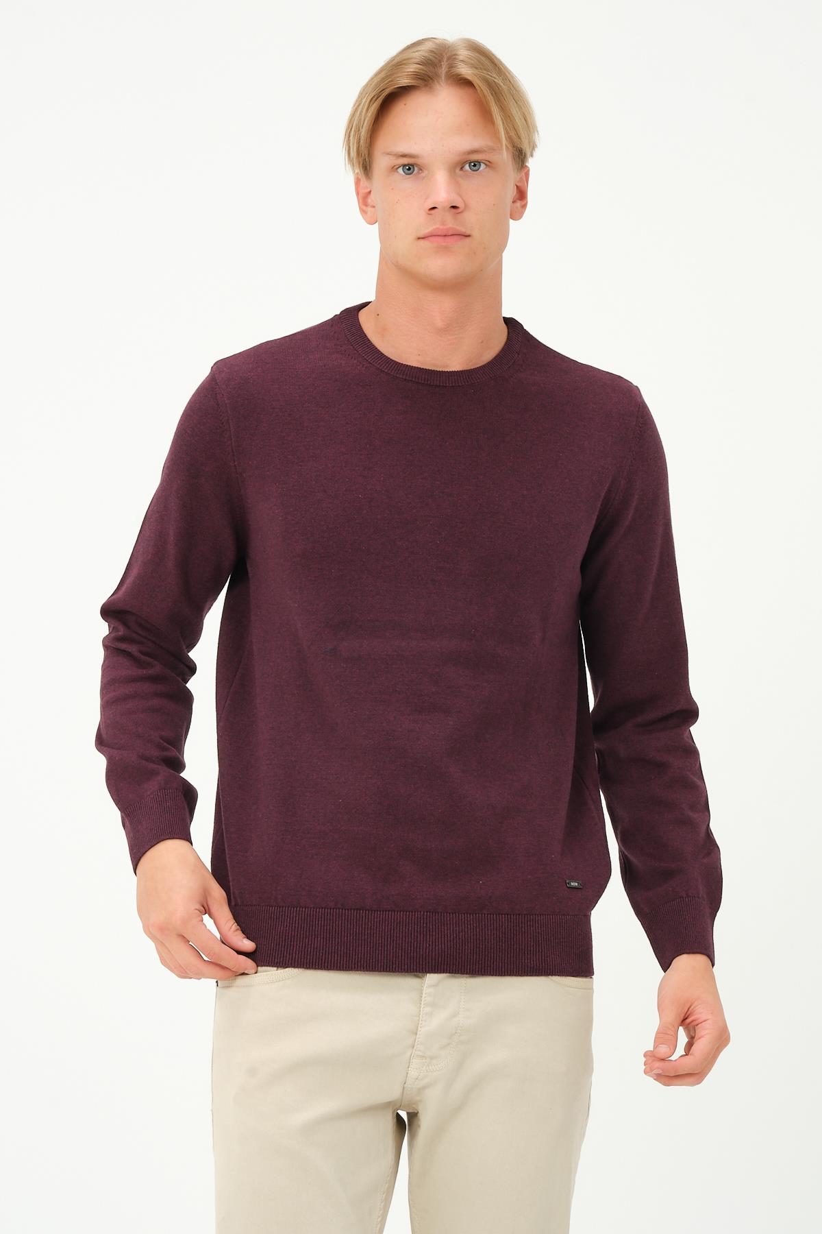 MSW Erkek Regular Fit Bisiklet Yaka Bordo Triko