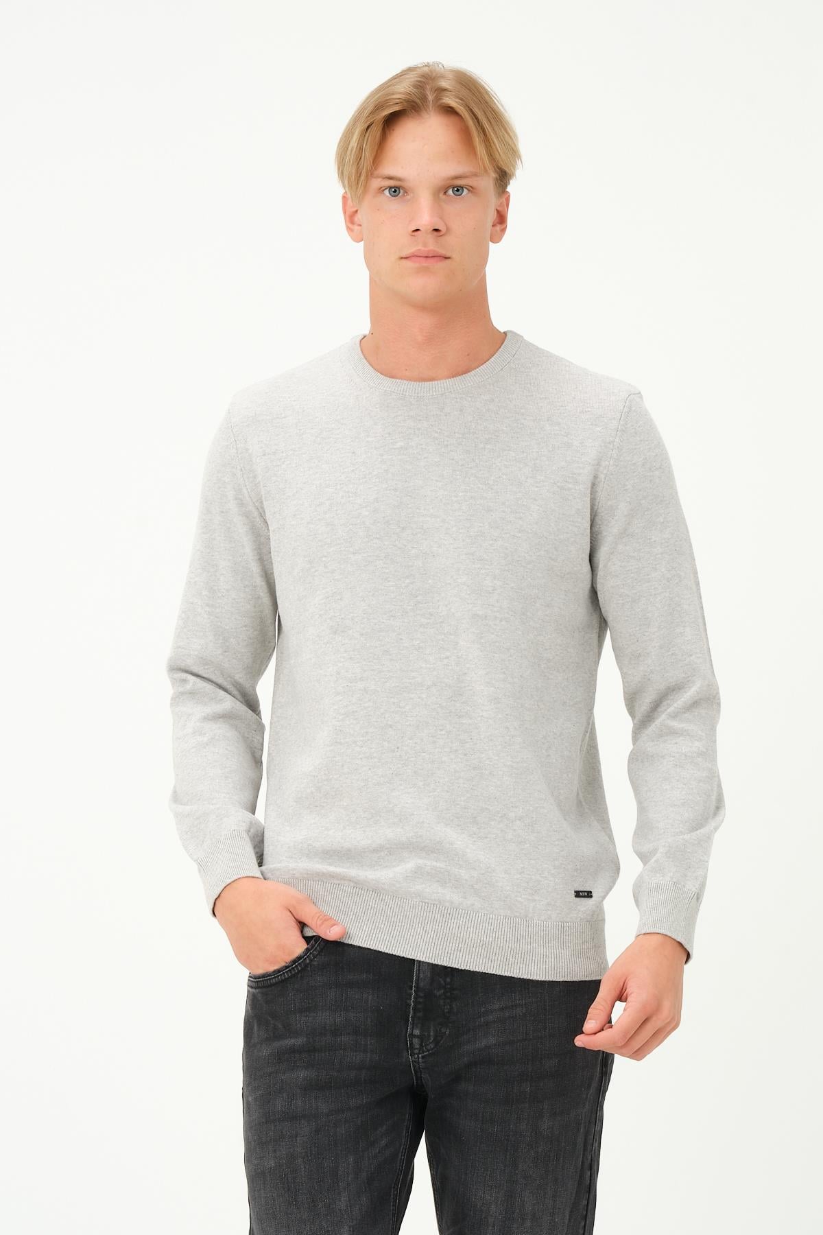 MSW Erkek Regular Fit Bisiklet Yaka Gri Triko