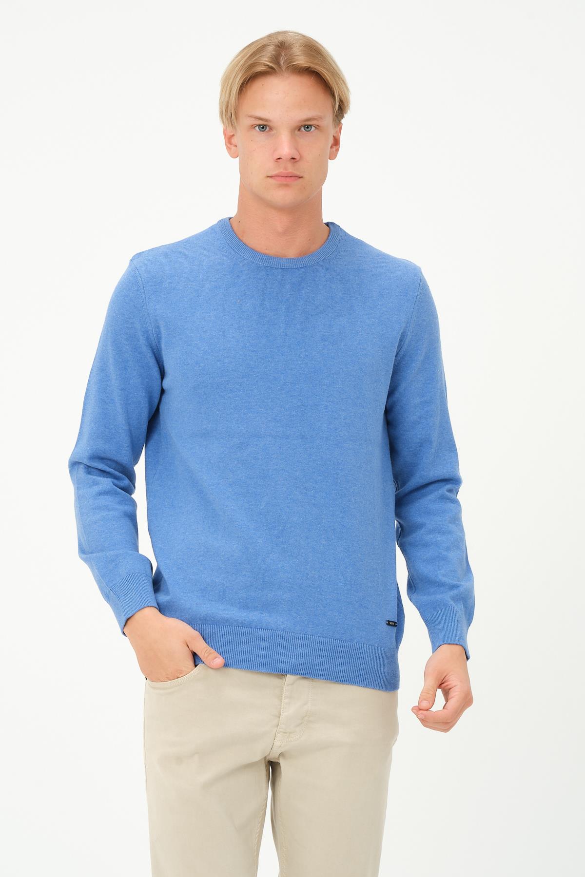 MSW Erkek Regular Fit Bisiklet Yaka İndigo Triko