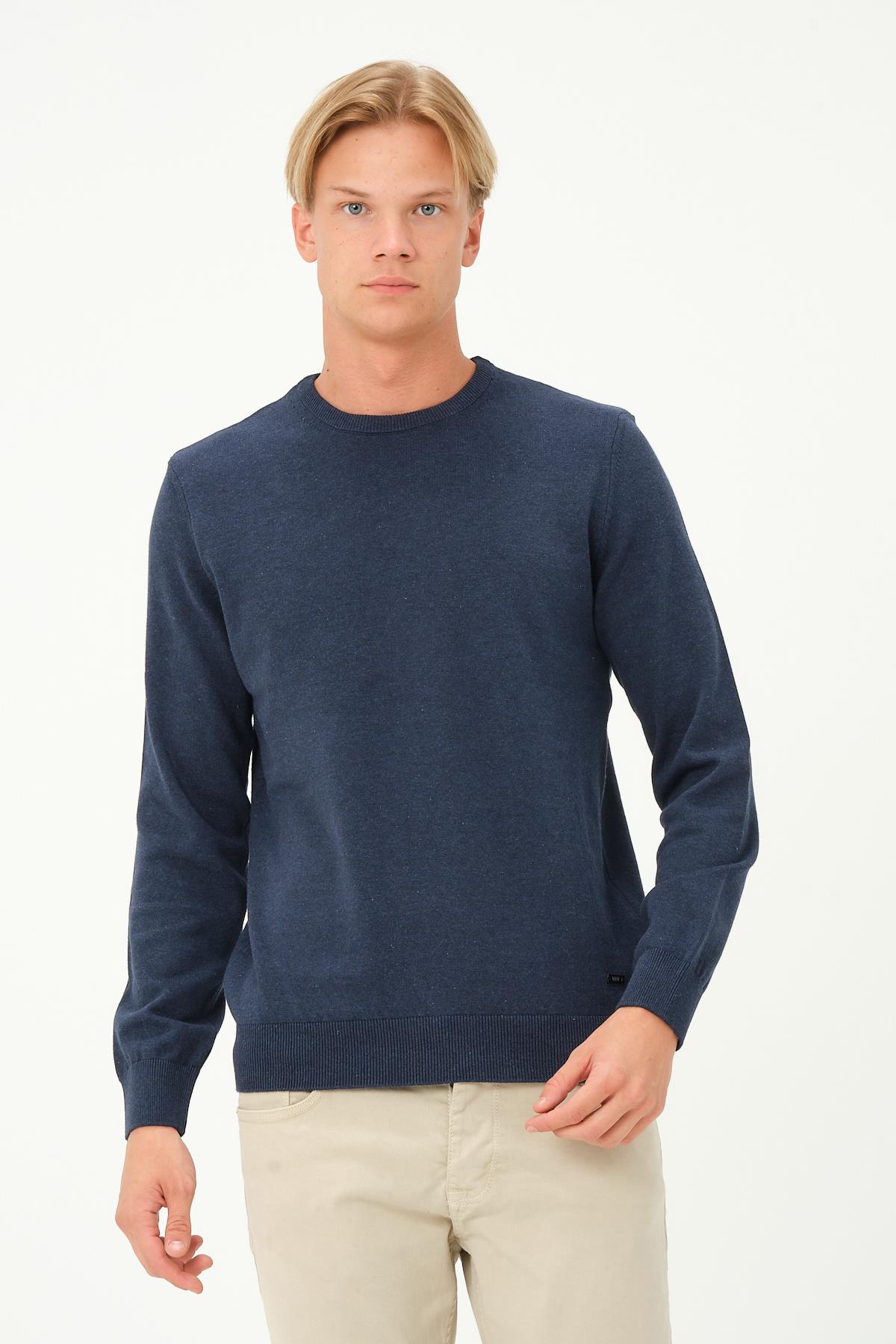 MSW Erkek Regular Fit Bisiklet Yaka İndigo Triko