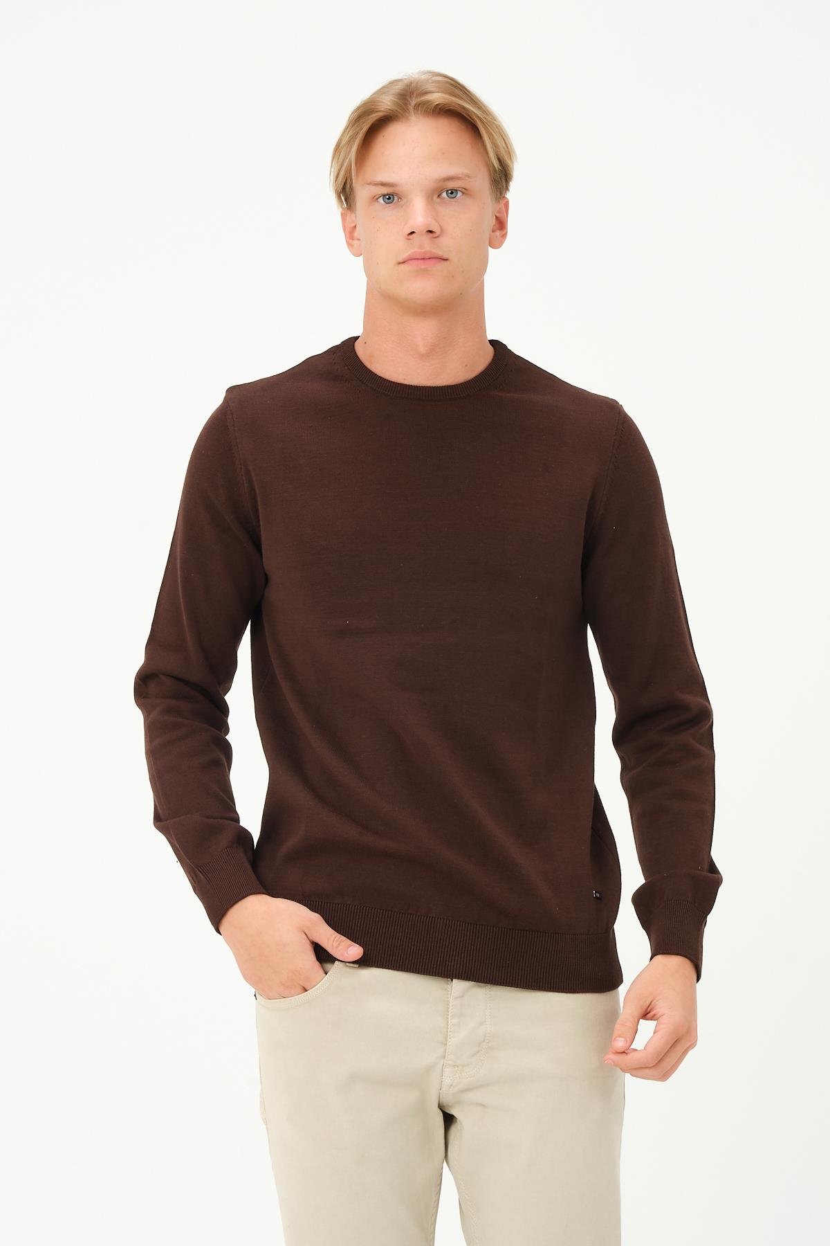 MSW Erkek Regular Fit Bisiklet Yaka K.Kahve Triko