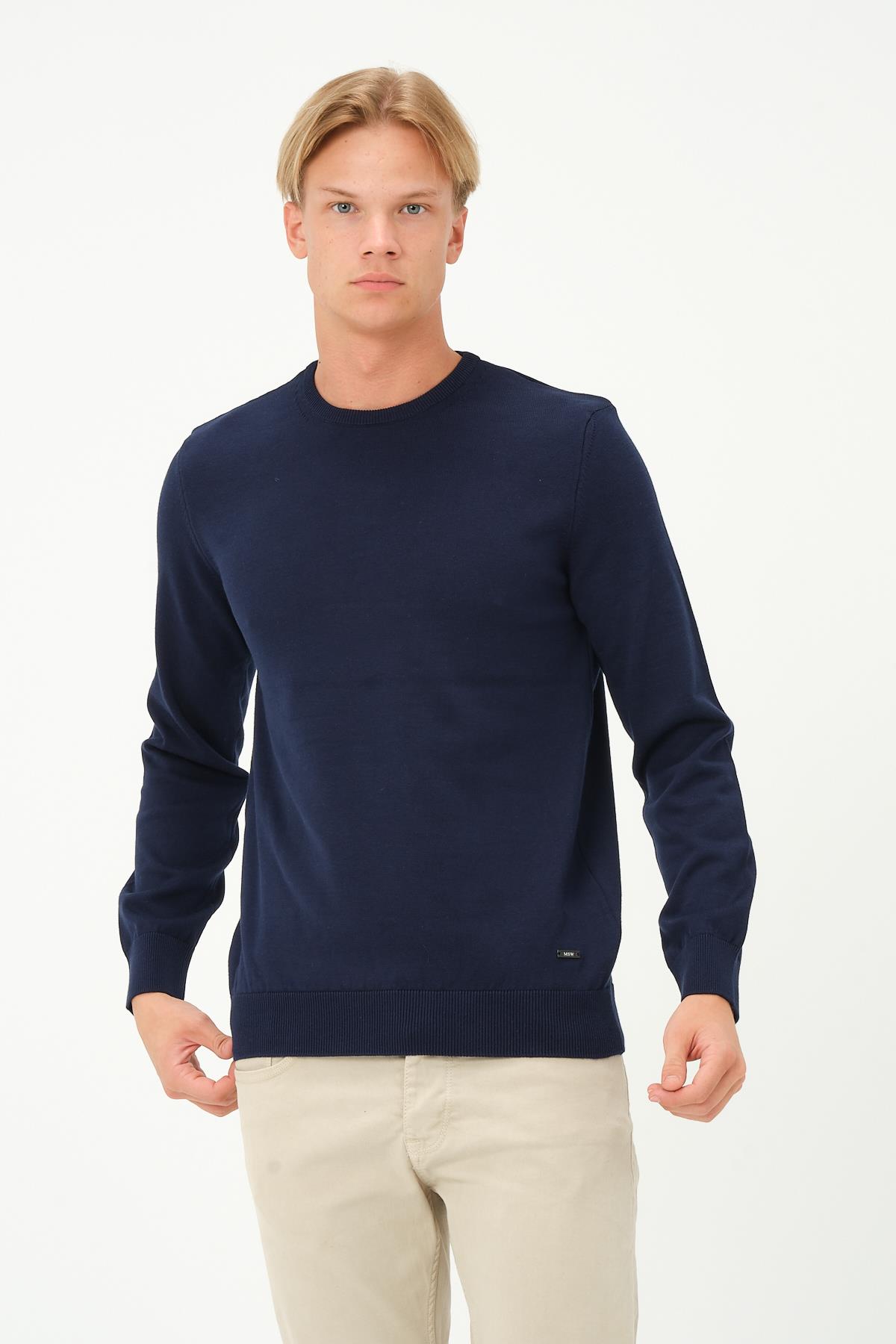 MSW Erkek Regular Fit Bisiklet Yaka Lacivert Triko