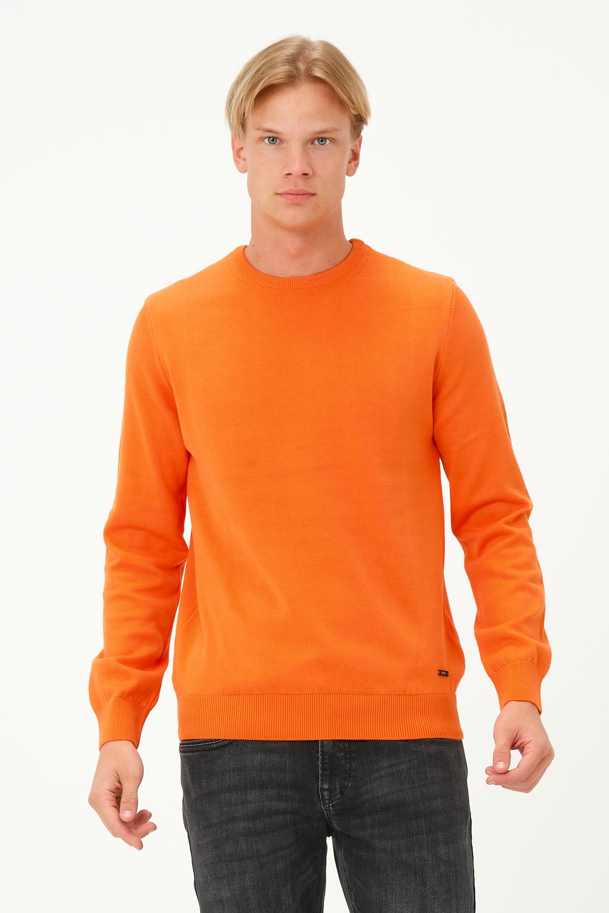 MSW Erkek Regular Fit Bisiklet Yaka Oranj Triko