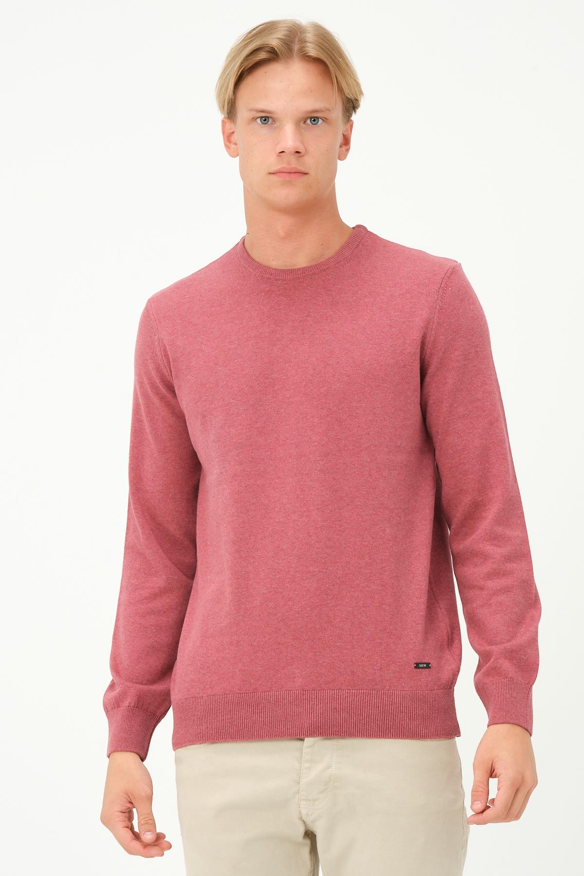 MSW Erkek Regular Fit Bisiklet Yaka Pembe Triko