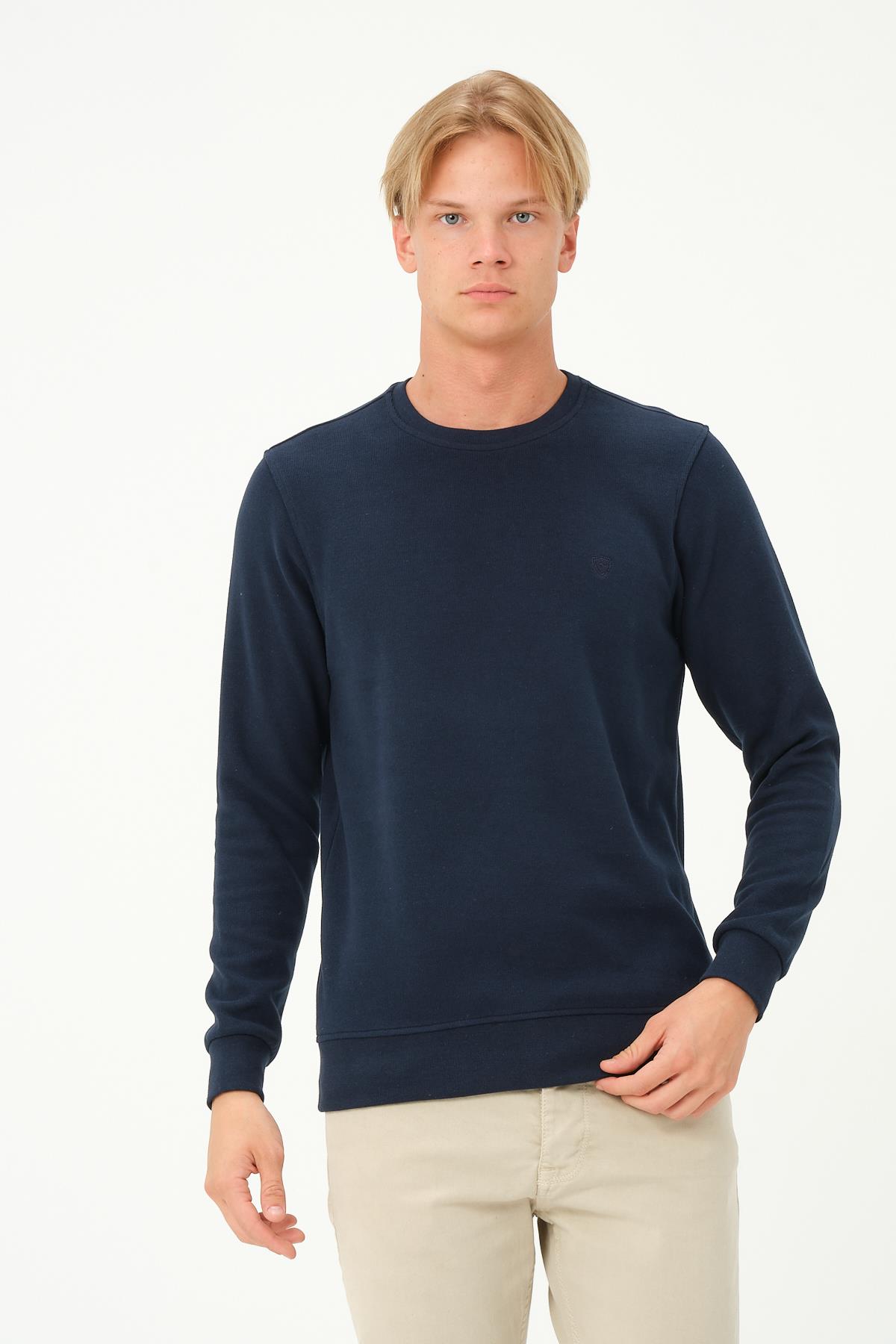 MSW Erkek Regular Fit Bisiklet Yaka Selanik Marin Sweatshirt