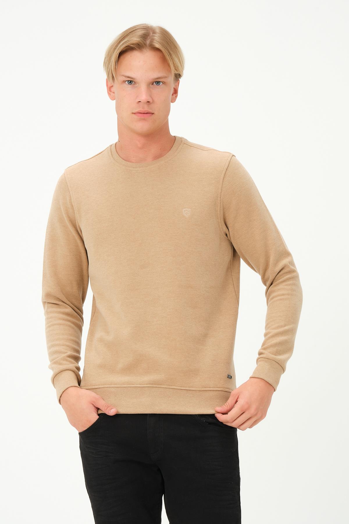 MSW Erkek Regular Fit Bisiklet Yaka Selanik Bej Sweatshirt