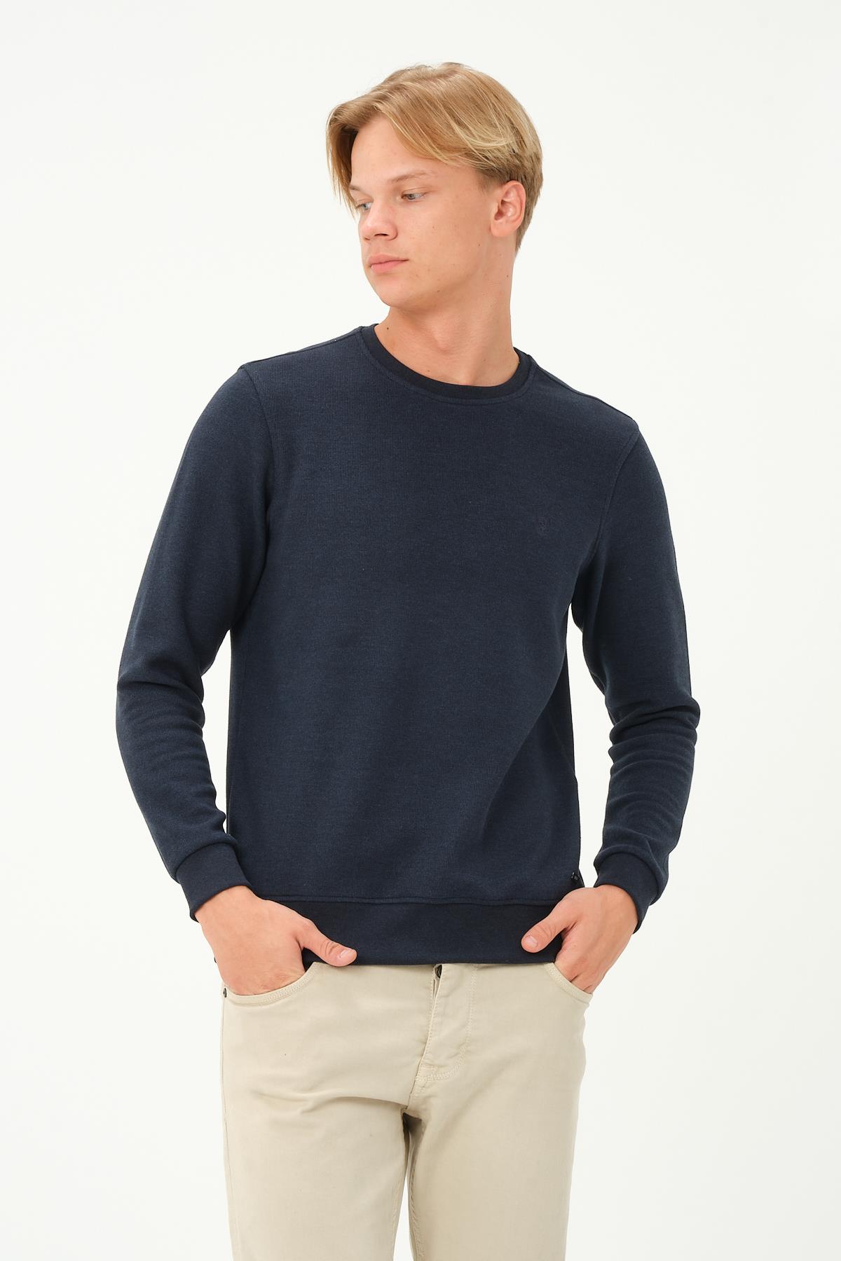 MSW Erkek Regular Fit Bisiklet Yaka Selanik indigo Sweatshirt
