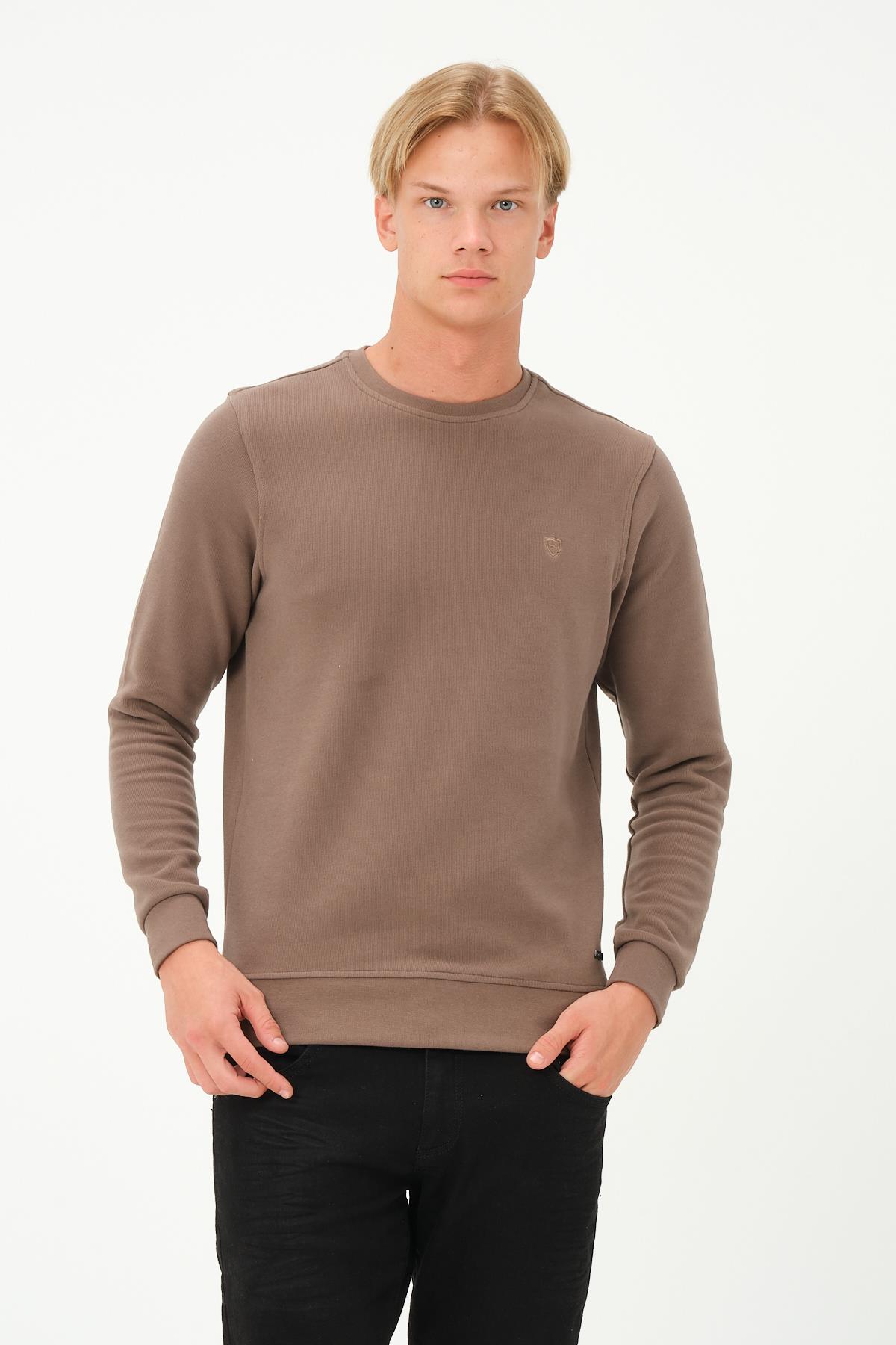 MSW Erkek Regular Fit Bisiklet Yaka Selanik Vizon Sweatshirt