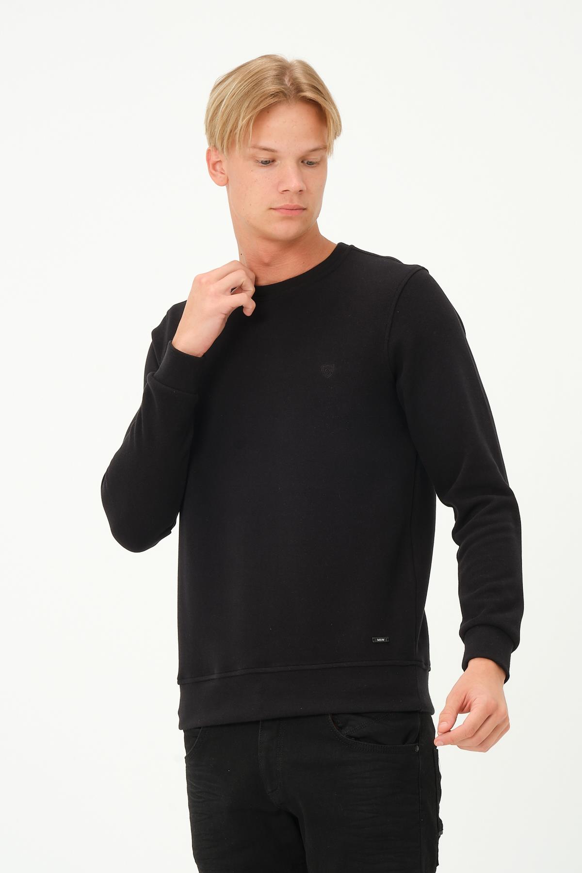 MSW Erkek Regular Fit Bisiklet Yaka Selanik Siyah Sweatshirt