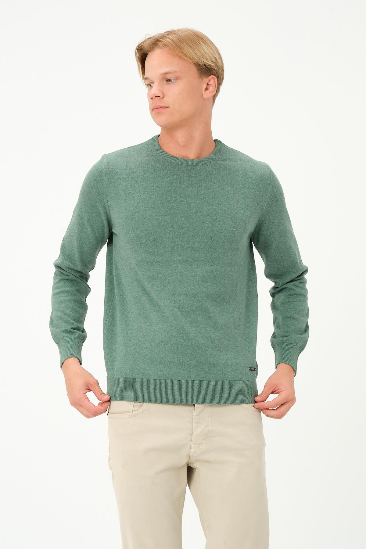 MSW Erkek Regular Fit Bisiklet Yaka Su Yeşili Triko