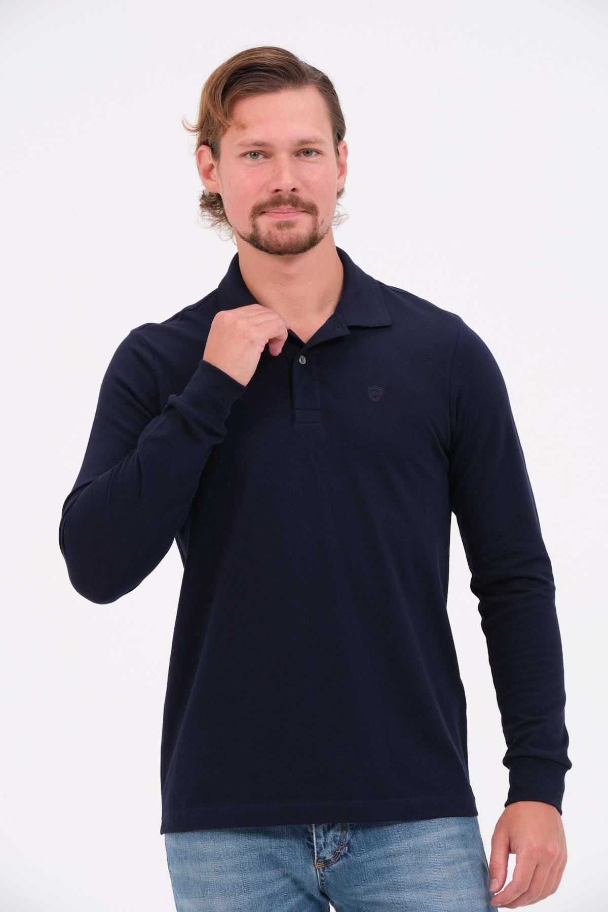 MSW Erkek Regular Fit Uzun Kollu Lacivert Polo 