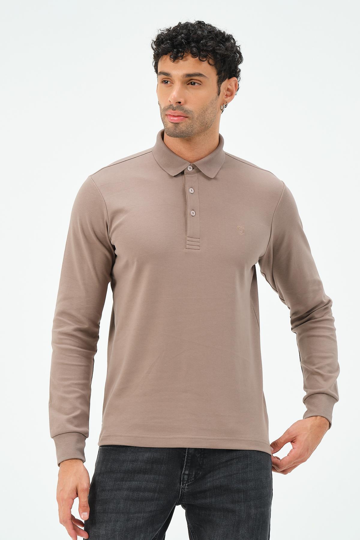 MSW Erkek Uzun Kollu İnterlok Regular Fit Vizon Polo 