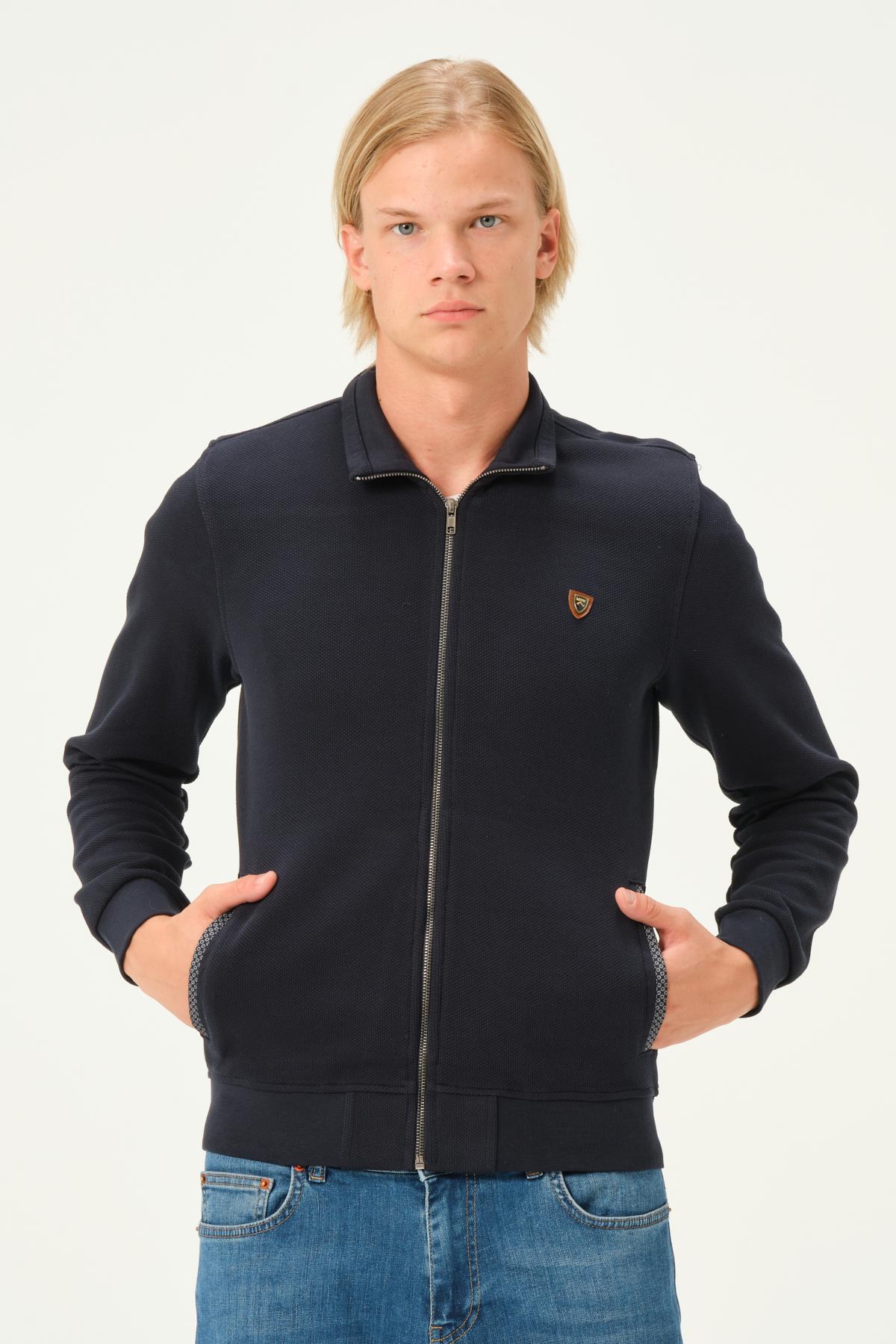 MSW Fermuarlı Double Face Regular Fit Erkek Lacivert Dik Yaka Hırka