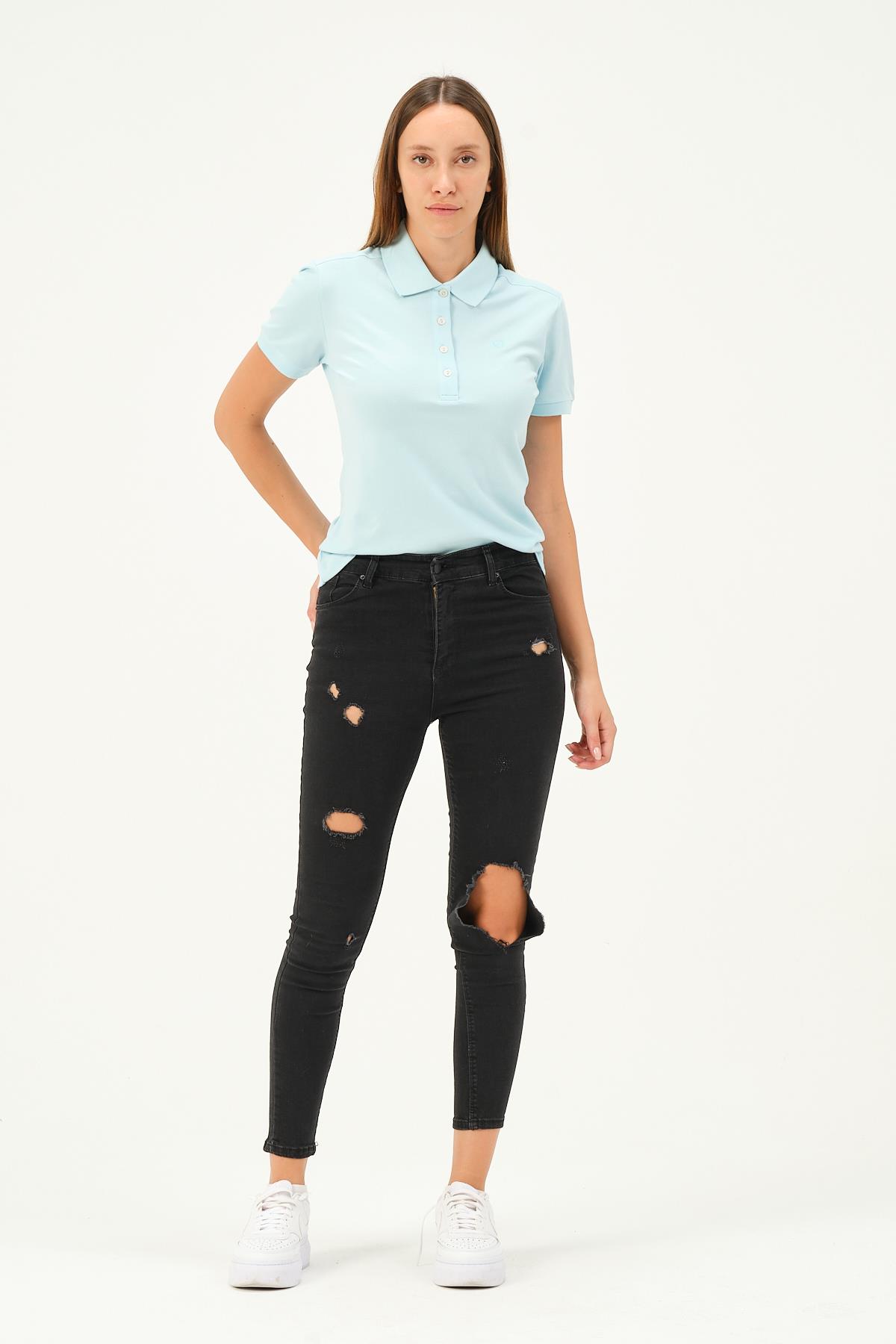 MSW Kadın Regular Fit Kısa Kollu Buz Mavi Polo