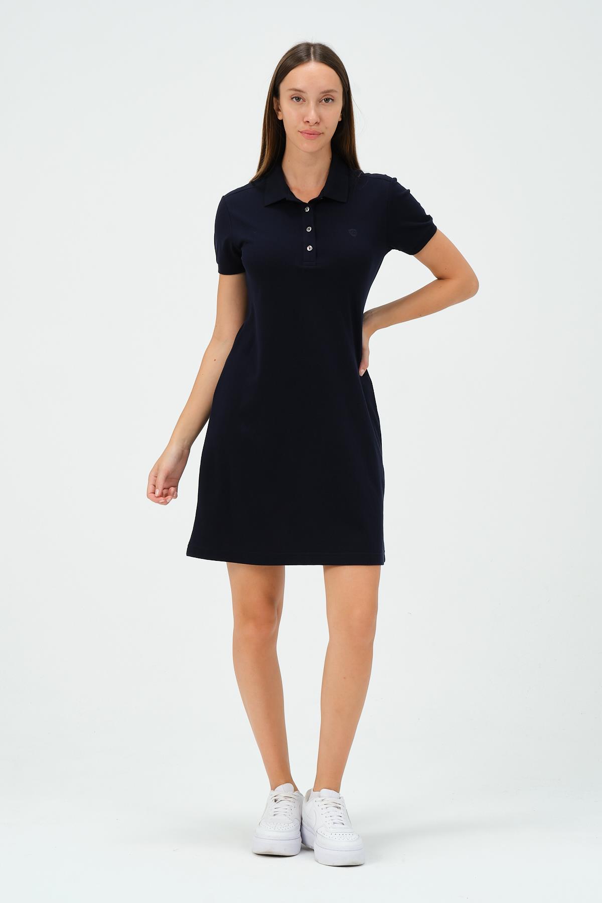 MSW Kadın Regular Fit Kısa Kollu Lacivert Polo Elbise