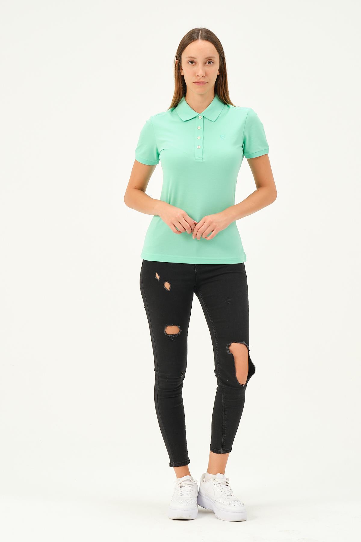 MSW Kadın Regular Fit Kısa Kollu Mint Polo