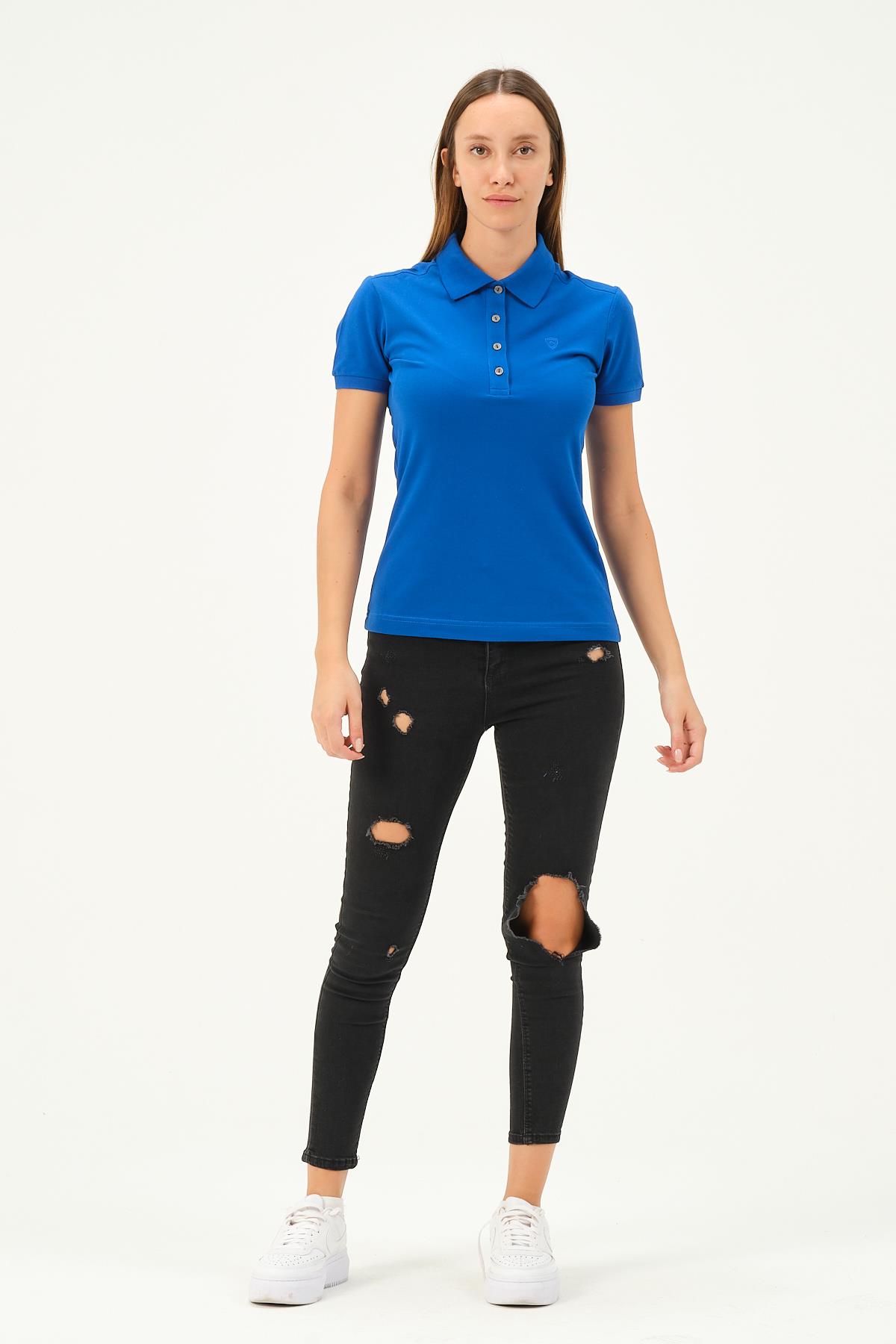 MSW Kadın Regular Fit Kısa Kollu Sax Polo