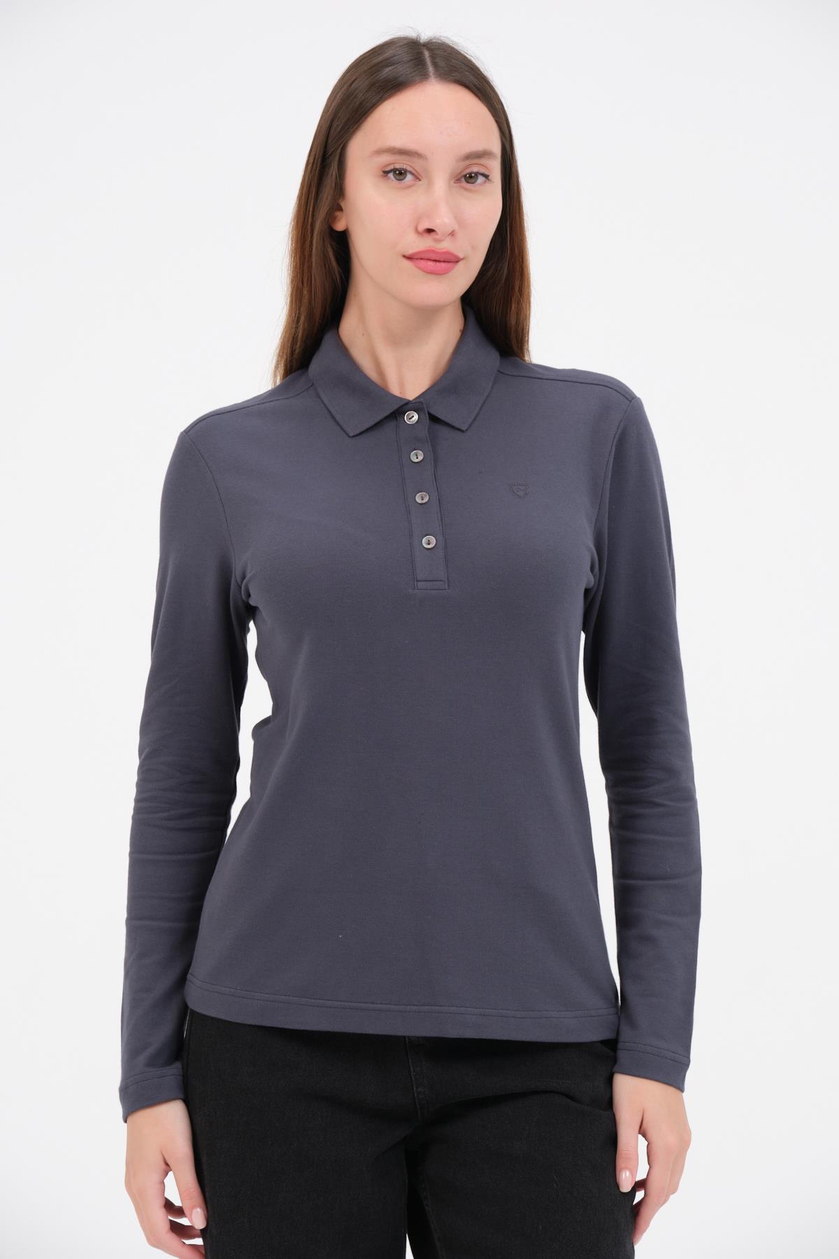 MSW Kadın Regular Fit Uzun Kollu Füme Polo