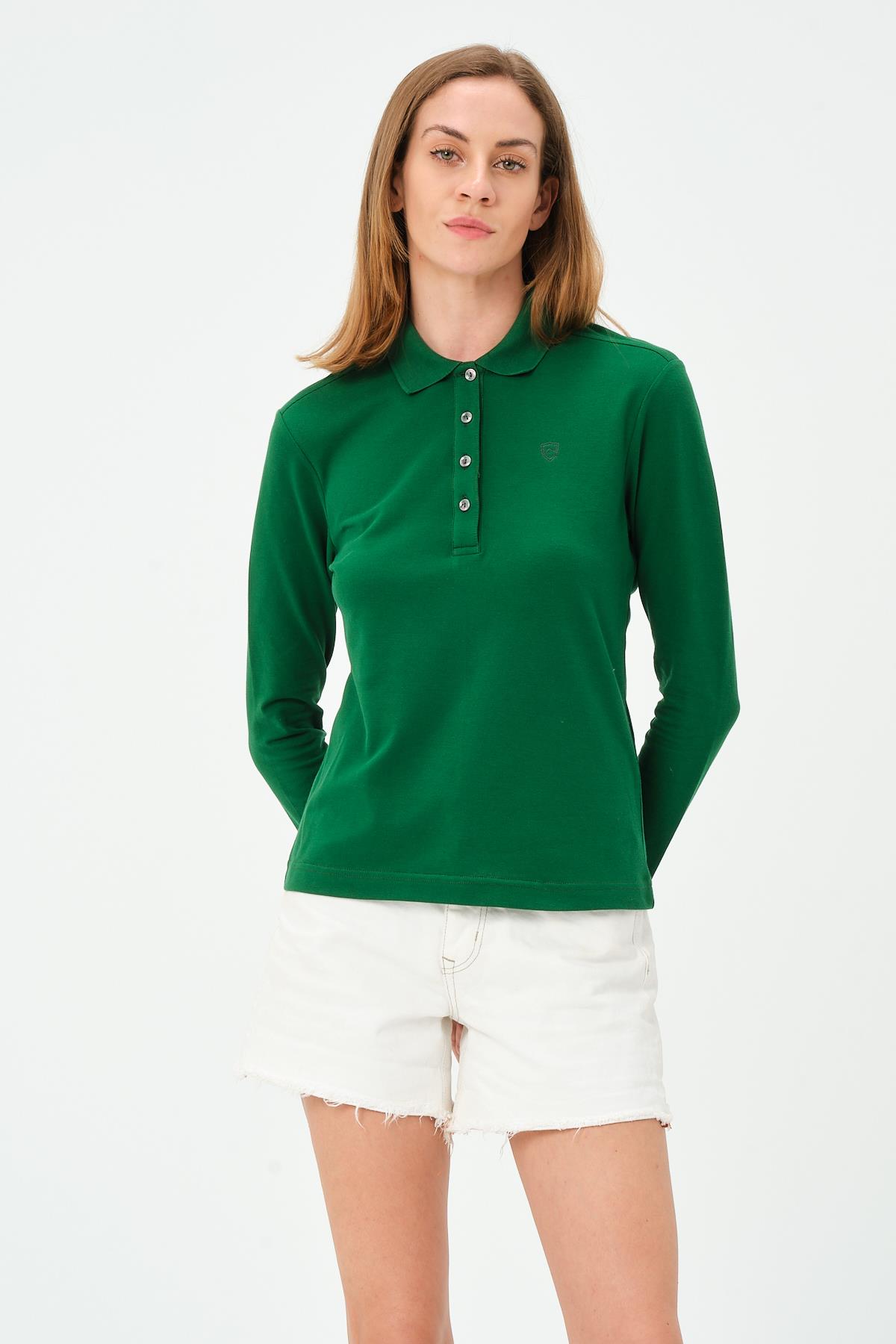 MSW Kadın Regular Fit Uzun Kollu Yeşil Polo