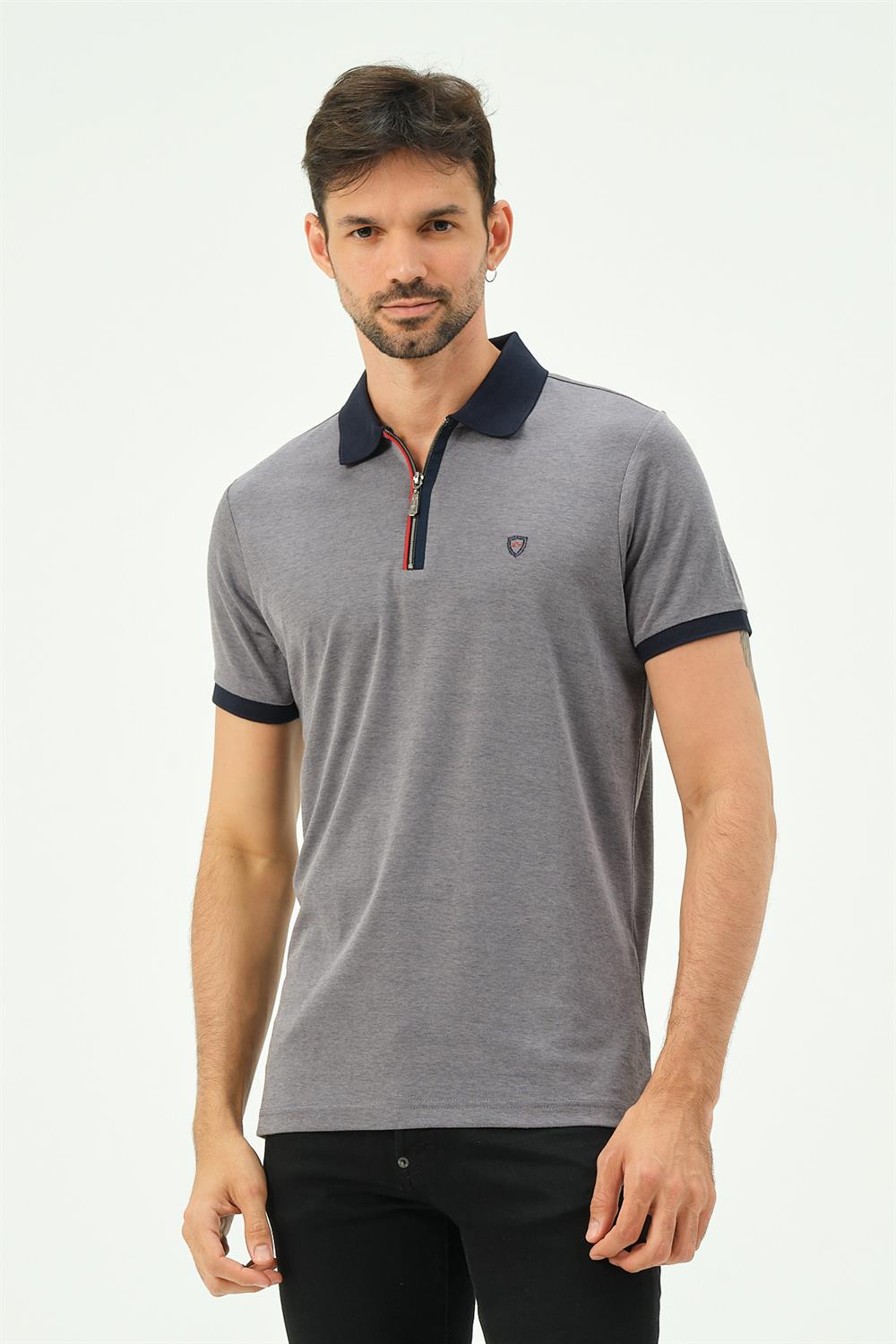 MSW Micro Fermuarlı Regular Fit Erkek Lacivert Polo Yaka T-shirt