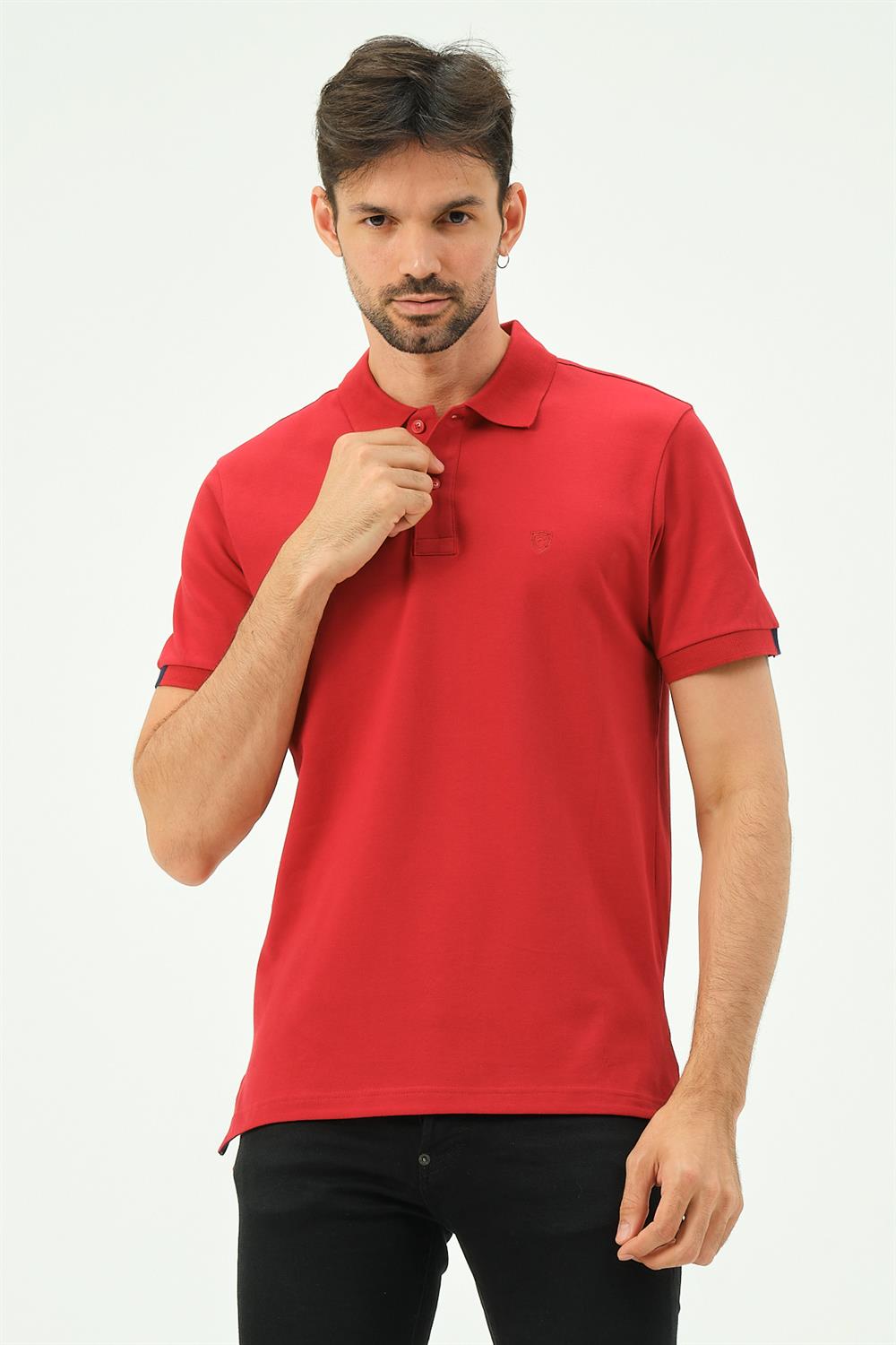 MSW Renkli Çizgili Regular Fit Erkek Kırmızı Polo Yaka T-shirt