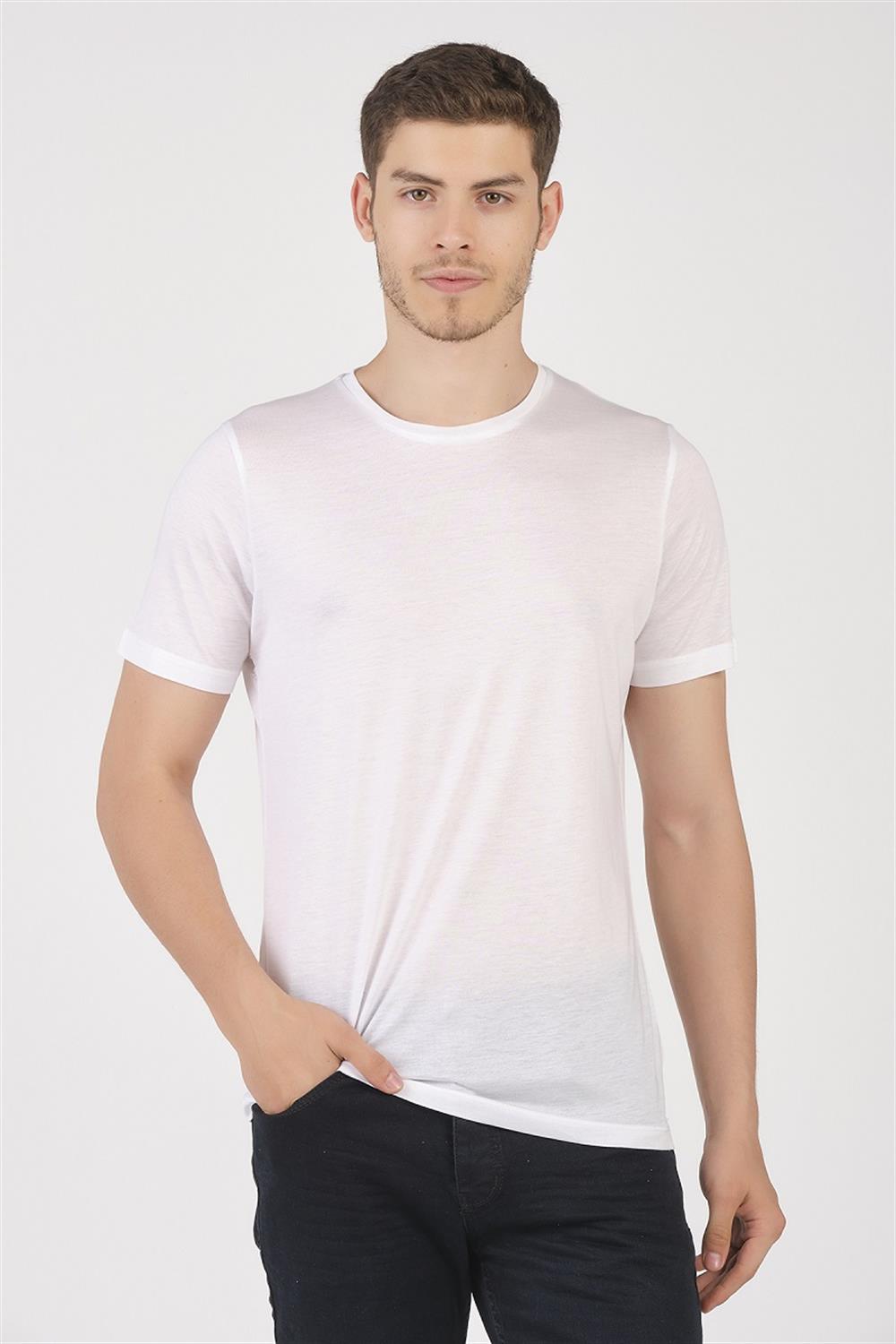 MSW Tencel Erkek Regular Fit Beyaz Bisiklet Yaka T-shirt