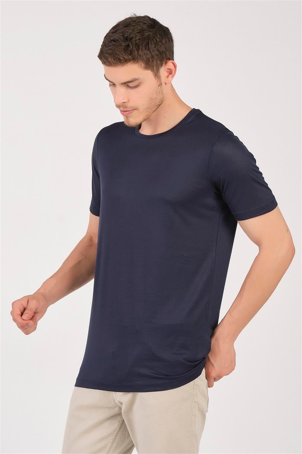 MSW Tencel Erkek Regular Fit Lacivert Bisiklet Yaka T-shirt
