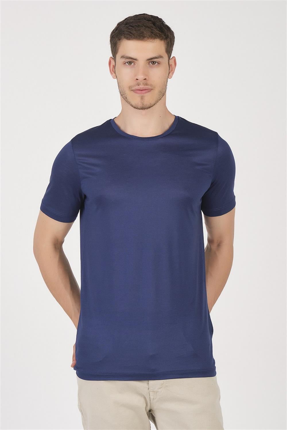 MSW Tencel Erkek Regular Fit Marin Bisikler Yaka T-shirt