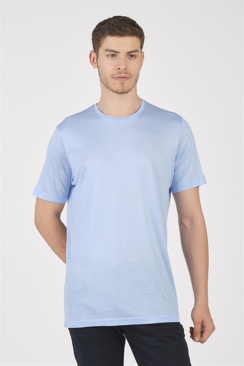 MSW Tencel Erkek Regular Fit Mavi Bisiklet Yaka T-shirt