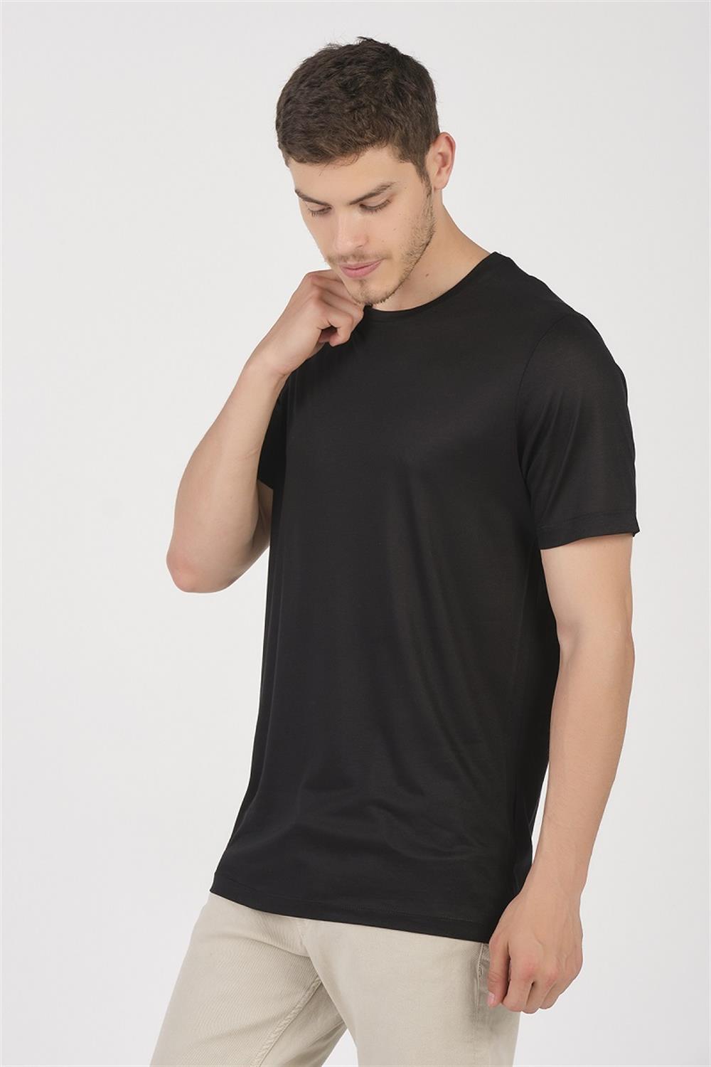 MSW Tencel Erkek Regular Fit Siyah Polo Yaka T-shirt