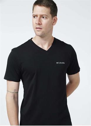 Columbia Erkek V Yaka Baskılı Siyah Erkek T-Shirt CS0207