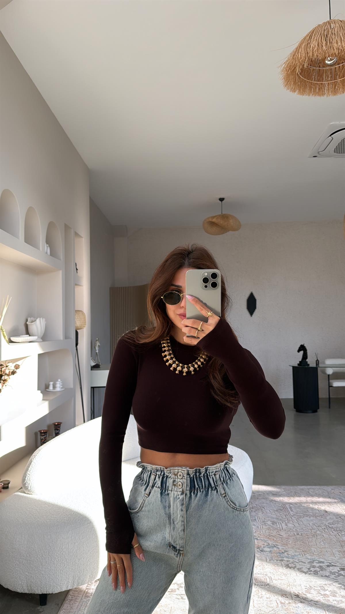 Acı Kahve Crop Parmak Geçme İthal Body