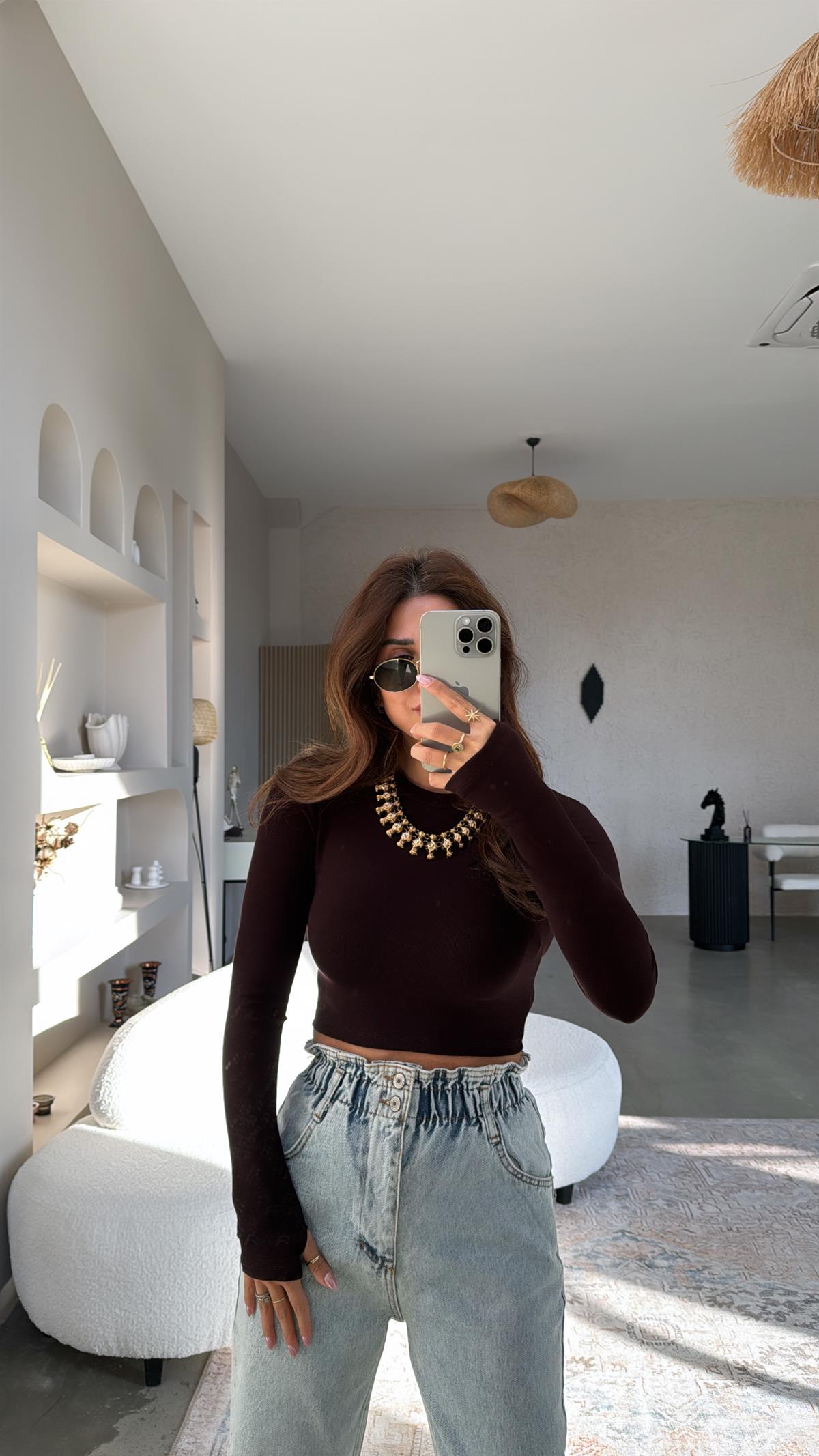 Acı Kahve Crop Parmak Geçme İthal Body