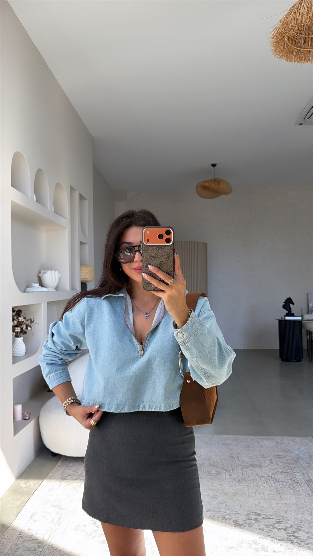 Açık Denim Yakalı Sweatshirt