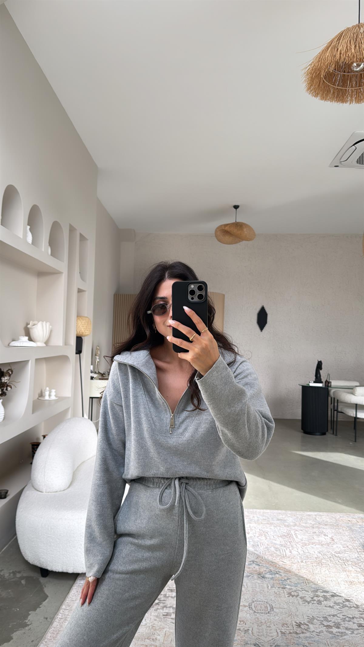 Açık Gri Fermuarlı Selanik Takım