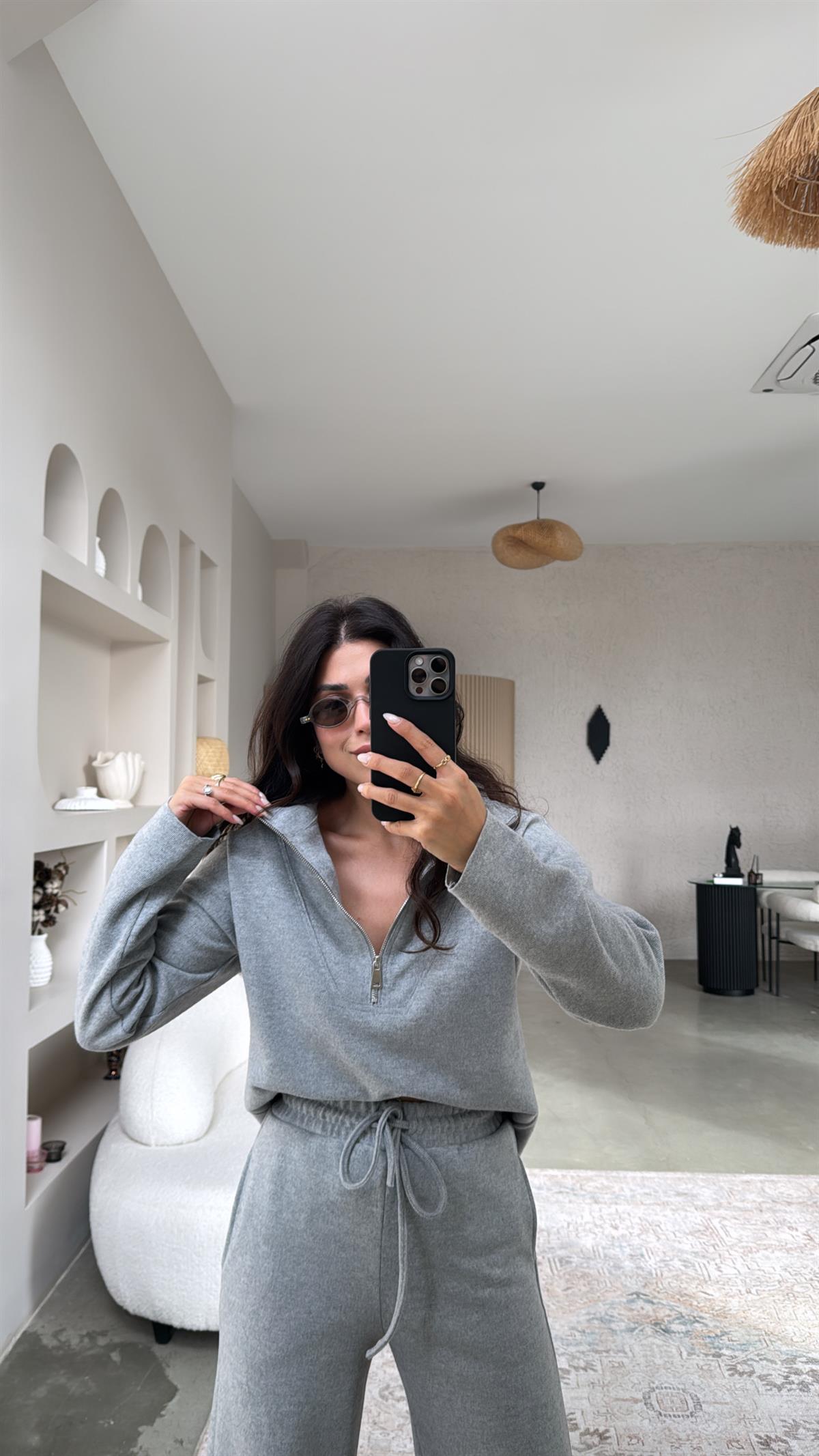 Açık Gri Fermuarlı Selanik Takım