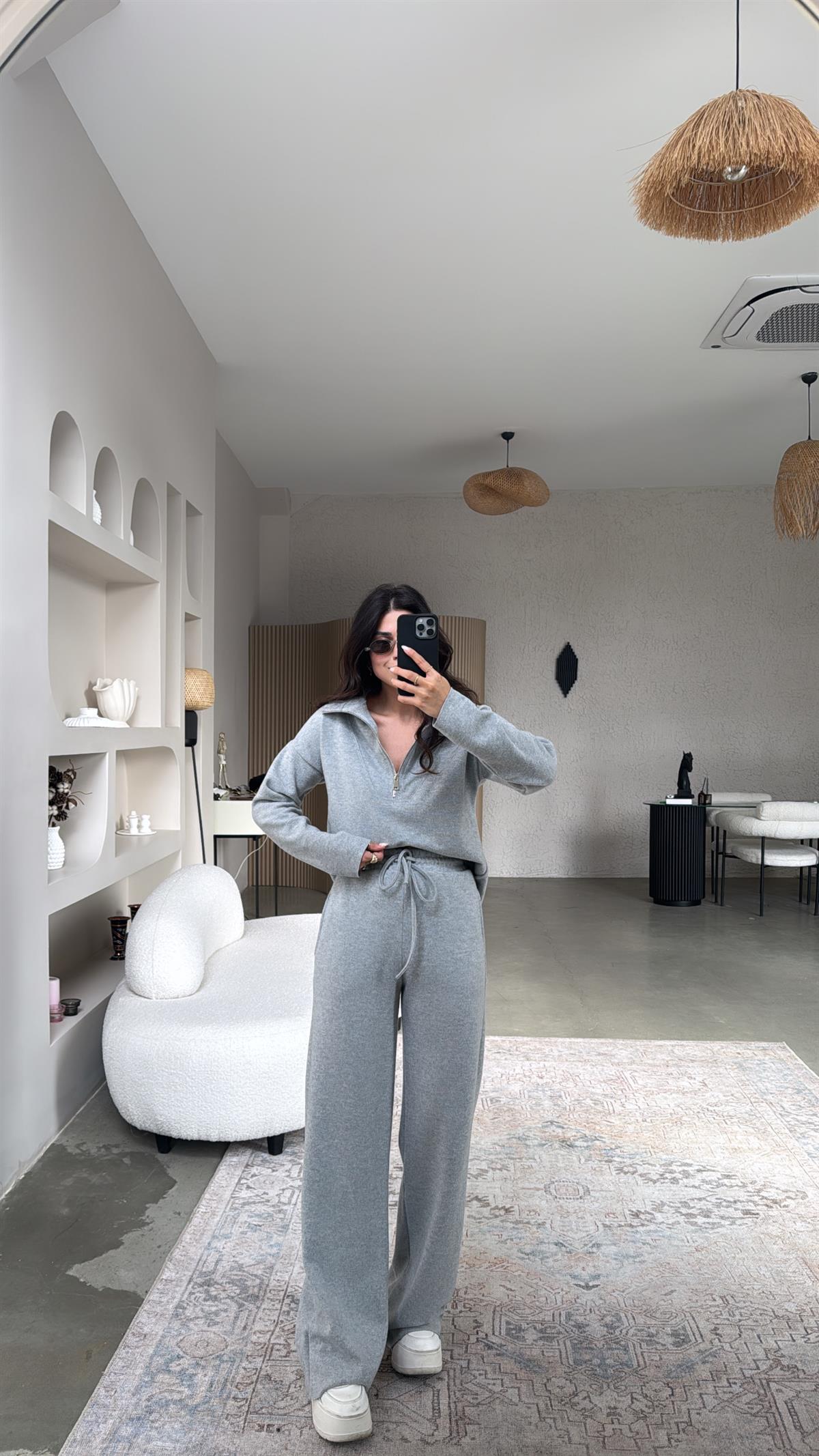 Açık Gri Fermuarlı Selanik Takım