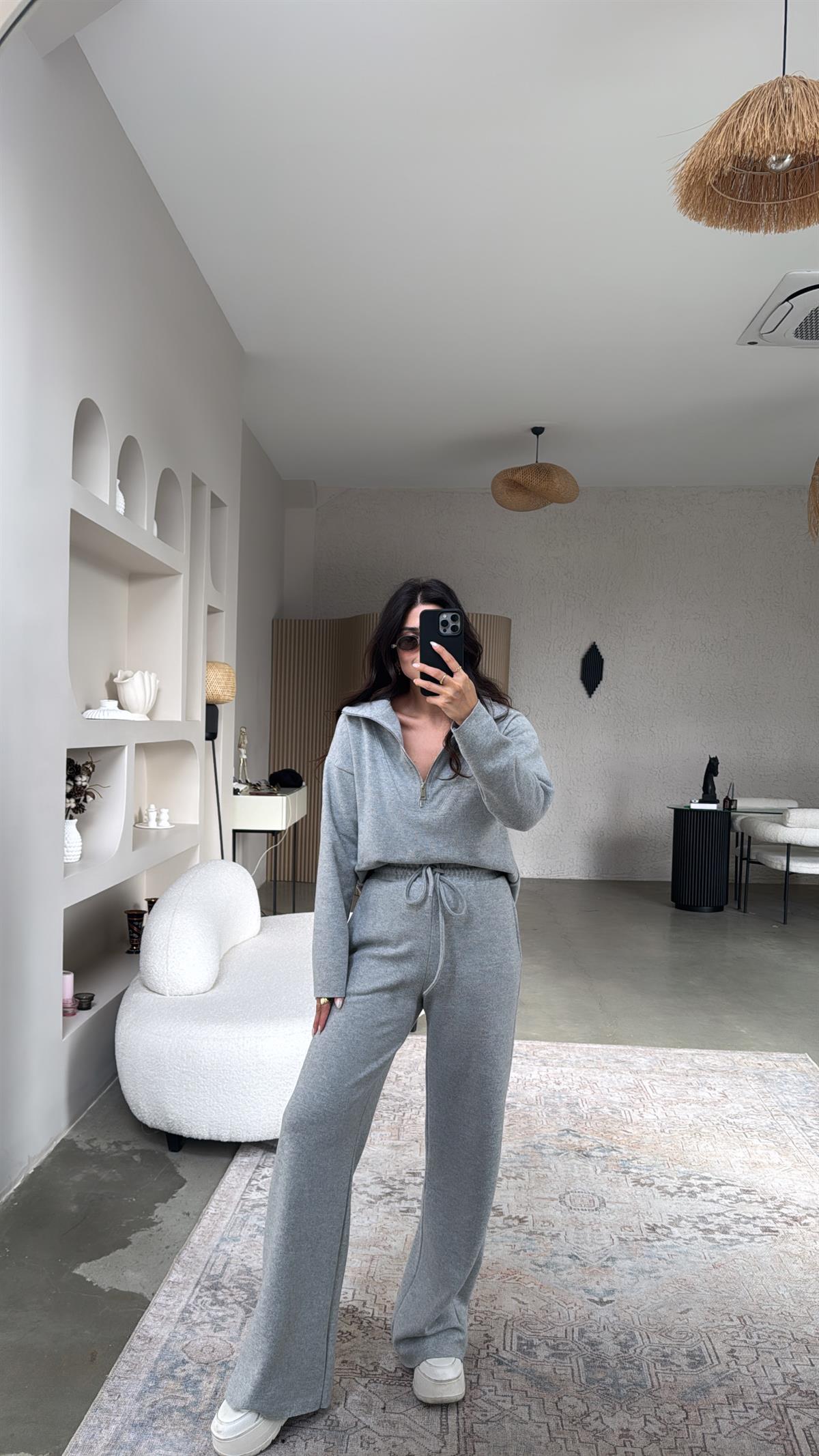 Açık Gri Fermuarlı Selanik Takım