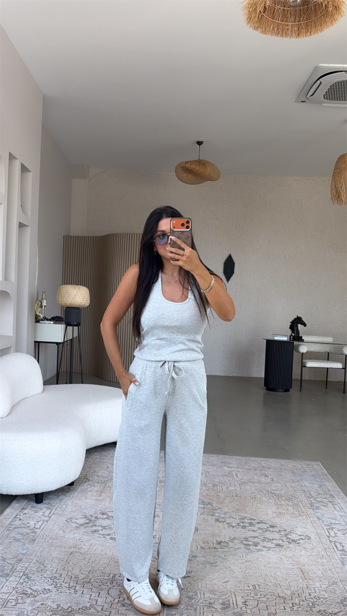 Açık Gri Fitilli Globlu Atlet Rahat Eşofman Takım