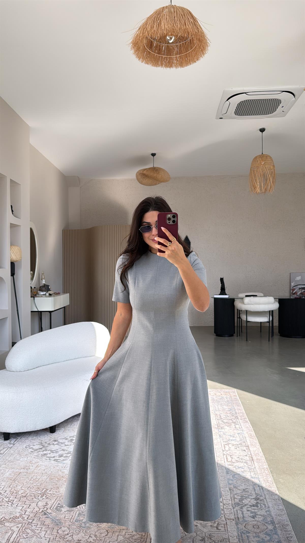 Açık Gri Premium ZR Model Kiloş Maxi Elbise