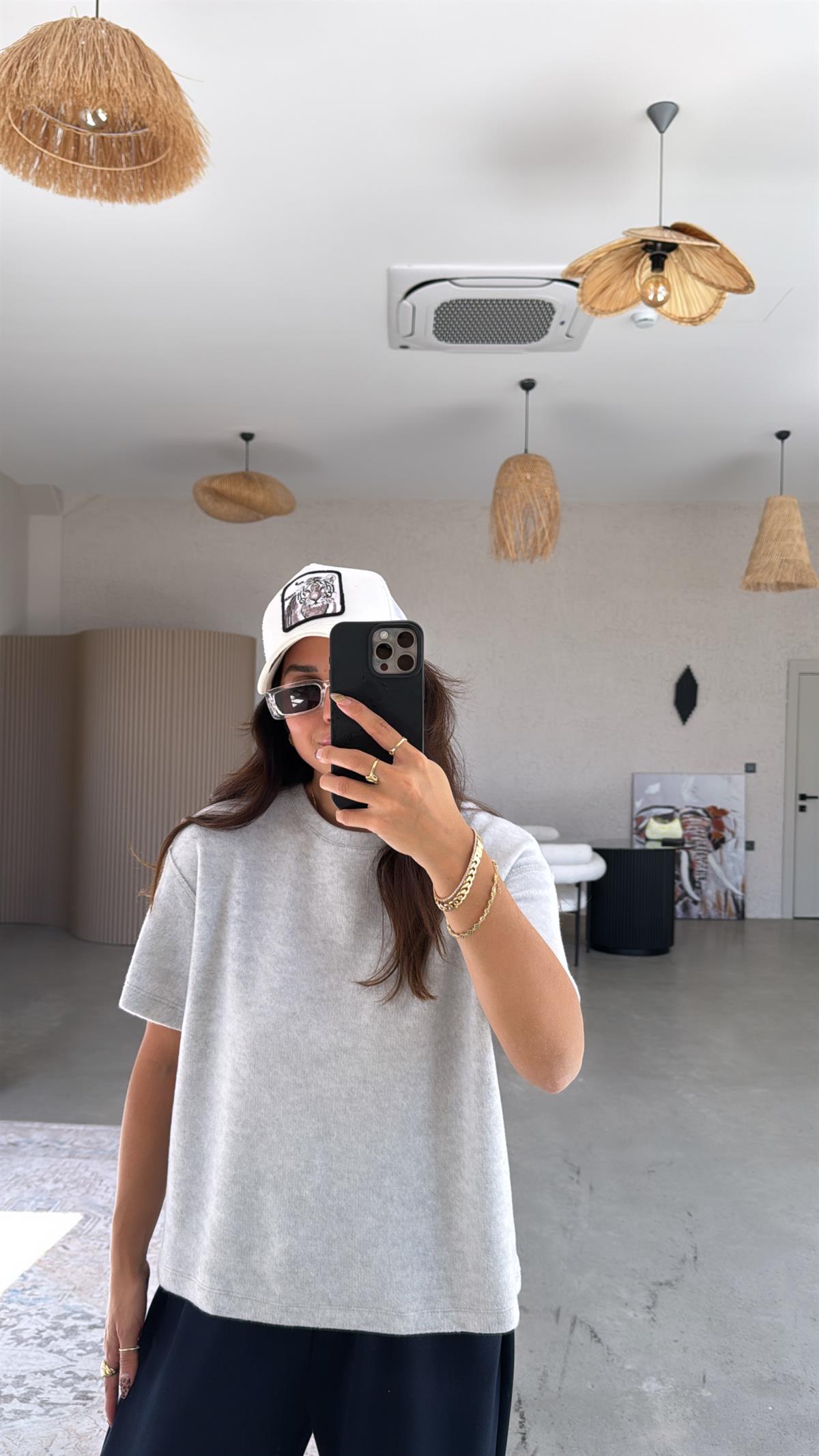 Açık Gri Yumoş Kısa Kol Triko