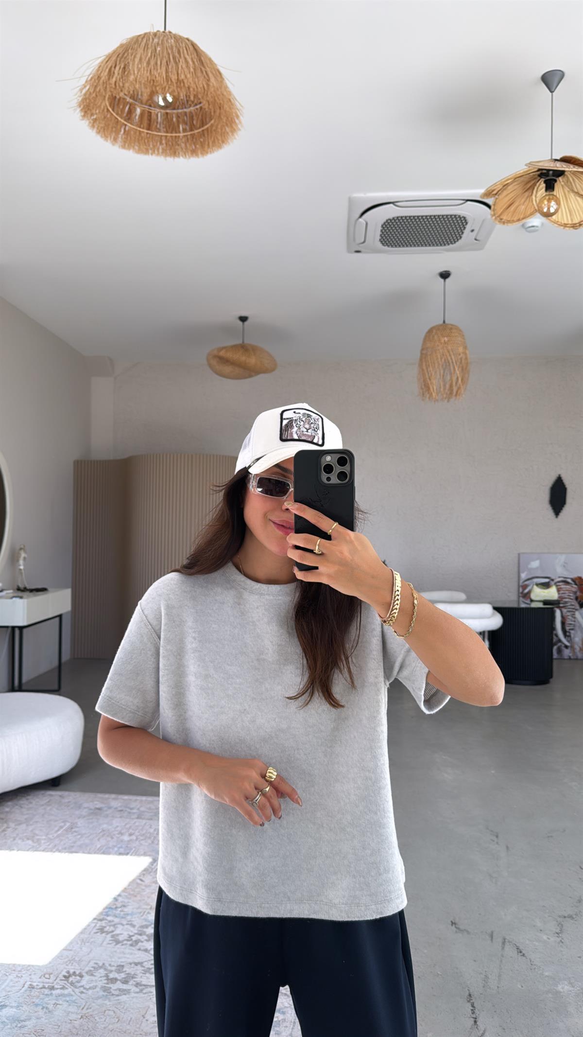 Açık Gri Yumoş Kısa Kol Triko