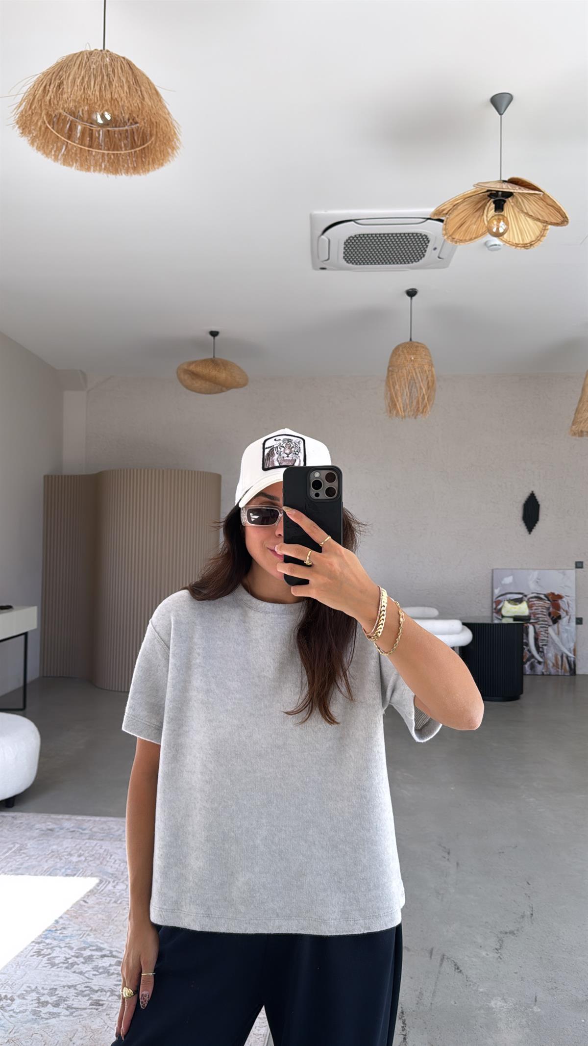 Açık Gri Yumoş Kısa Kol Triko