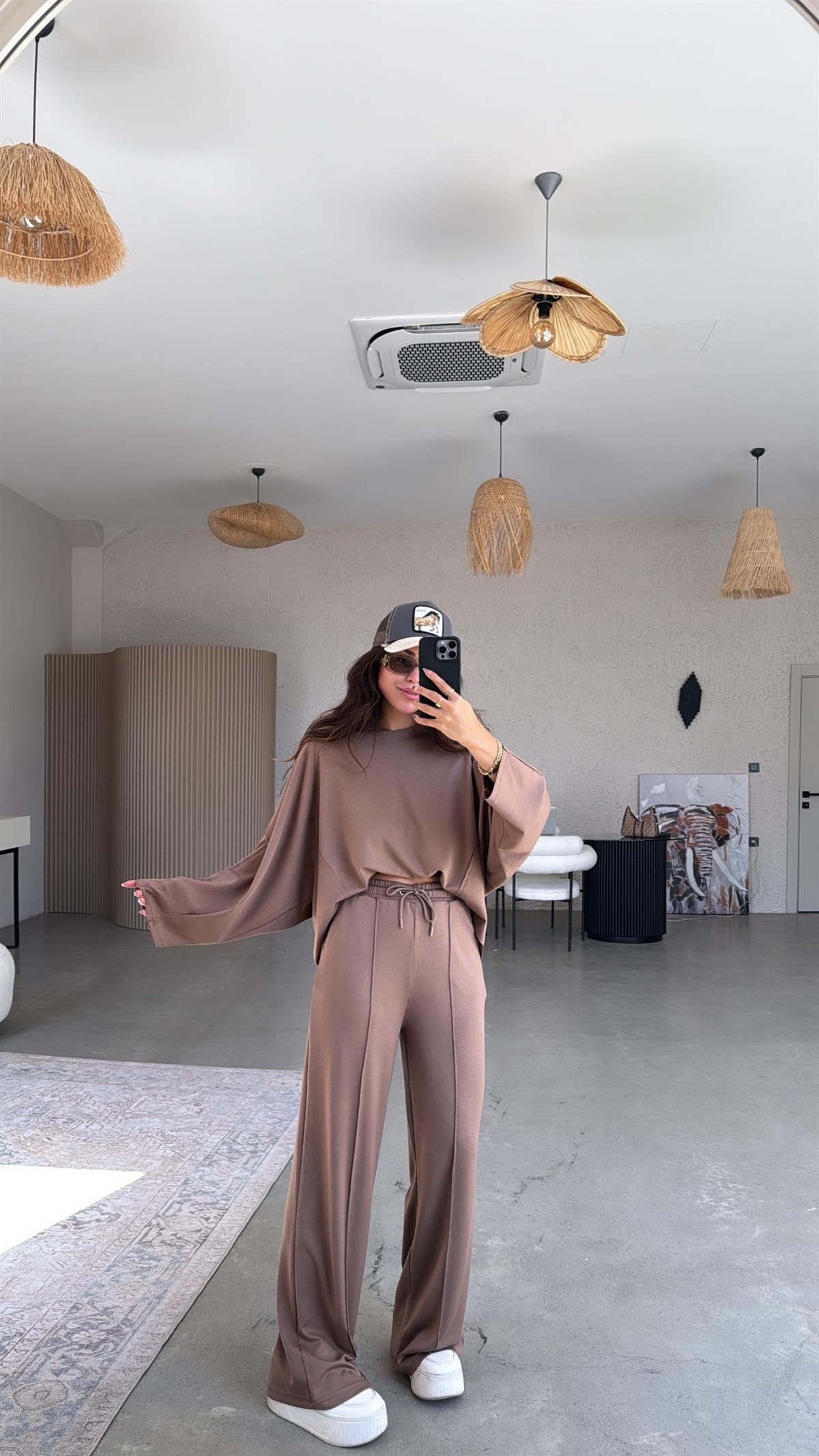 Açık Kahverengi Dikiş Detay Modal Takım